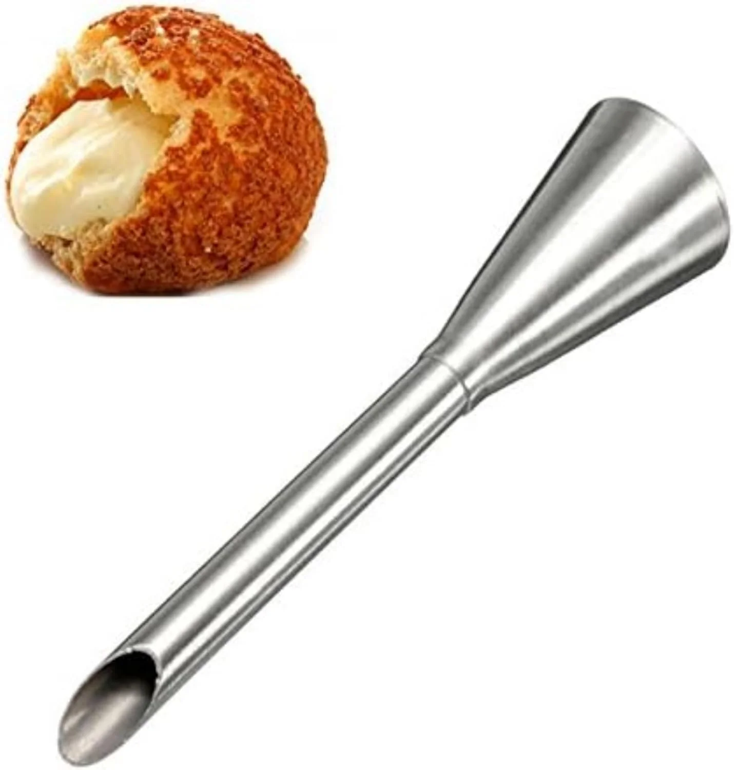 دو عدد ماسوره استیل برای تزئین کیک، قیف خامه، ابزار پف شیرینی، ابزار پخت کیک