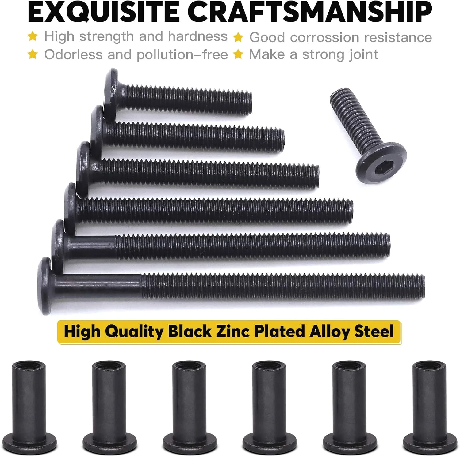 مجموعه پیچ و مهره استوانه ای Mardatt شامل ۸۵ عدد پیچ آلن مشکی در ۷ سایز M6x20mm/30mm/40mm/50mm/60mm/70mm/80mm، مناسب برای اتصال کمربند، چرم و مبلمان مجموعه پیچ و مهره استوانه ای Mardatt شامل ۸۵ عدد پیچ آلن مشکی در ۷ سایز M6x20mm/30mm/40mm/50mm/60mm/70mm/80mm، مناسب برای اتصال کمربند، چرم و مبلمان