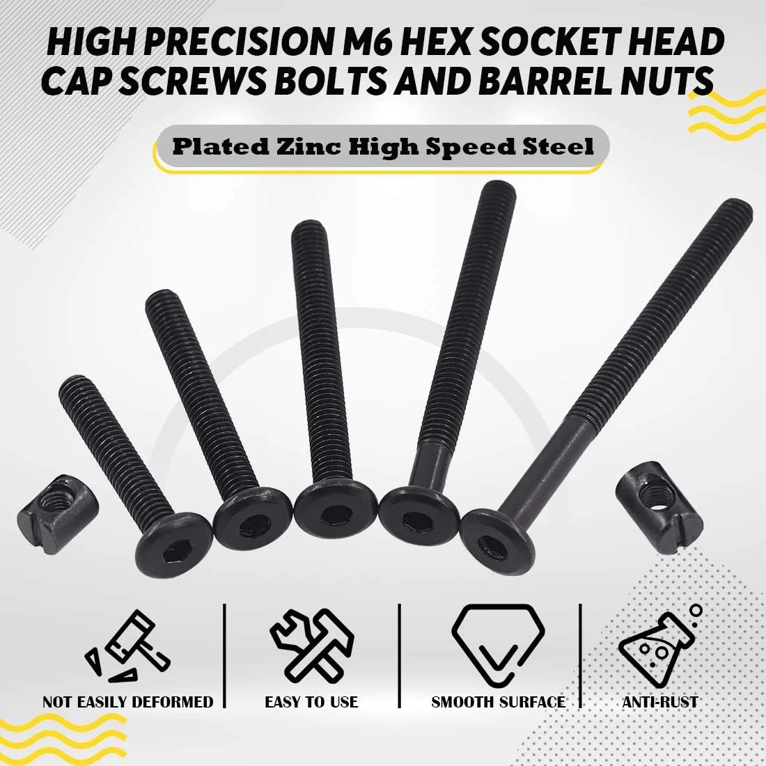 Hilitchi M6 120 عددی پیچ و مهره سر استوانه ای شش گوش مشکی، مجموعه سخت افزاری برای تخت نوزاد، تخت خواب کودک، مبلمان، تختخواب و صندلی (مجموعه 40mm/50mm/60mm/70mm/80mm) Hilitchi M6 120 عددی پیچ و مهره سر استوانه ای شش گوش مشکی، مجموعه سخت افزاری برای تخت نوزاد، تخت خواب کودک، مبلمان، تختخواب و صندلی (مجموعه 40mm/50mm/60mm/70mm/80mm)