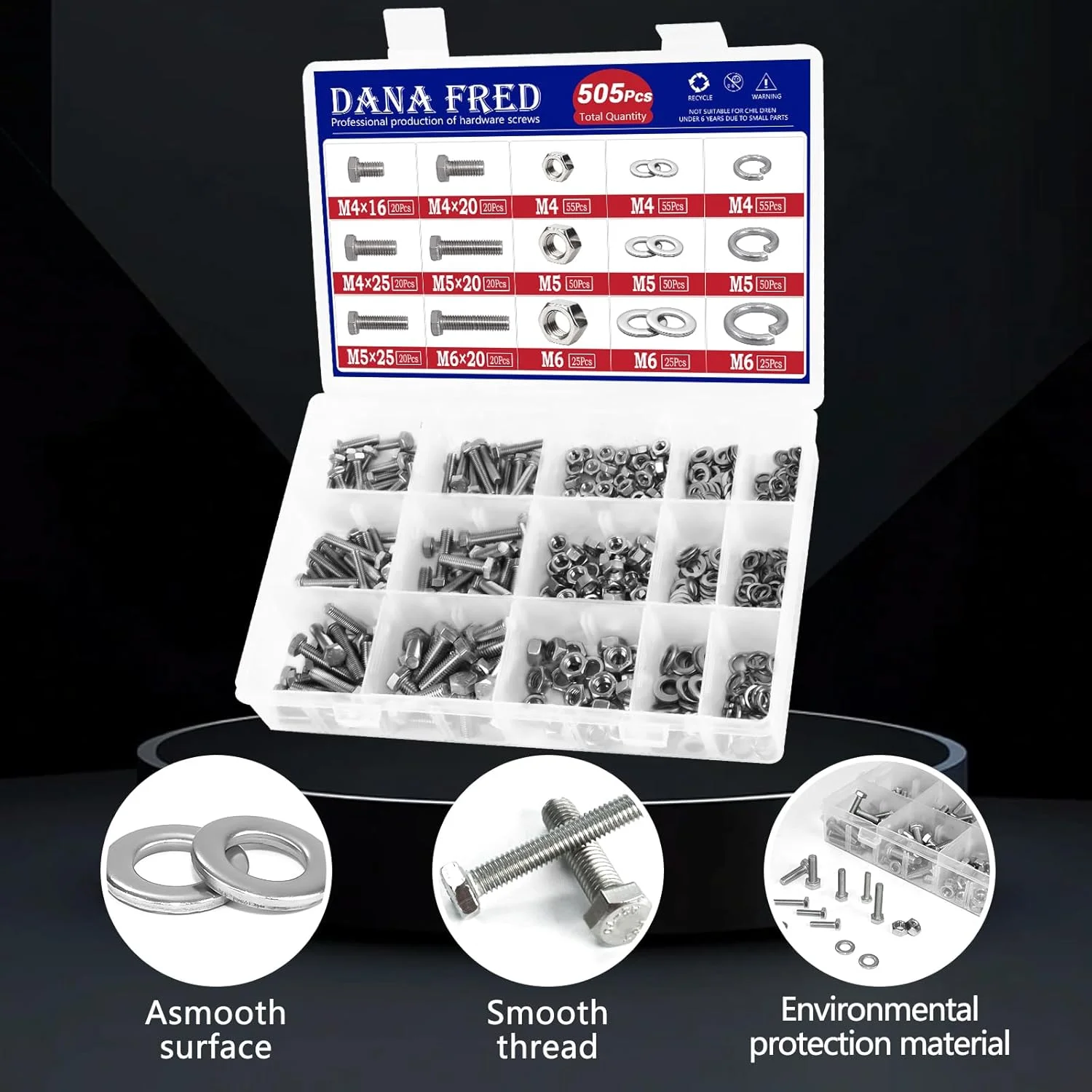 پیچ و مهره سر تخت شش گوش DANA FRED M4 M5 M6، واشرهای تخت و فنری، مجموعه سخت افزاری SAE، فولاد ضد زنگ 304، 510 عدد پیچ و مهره سر تخت شش گوش DANA FRED M4 M5 M6، واشرهای تخت و فنری، مجموعه سخت افزاری SAE، فولاد ضد زنگ 304، 510 عدد