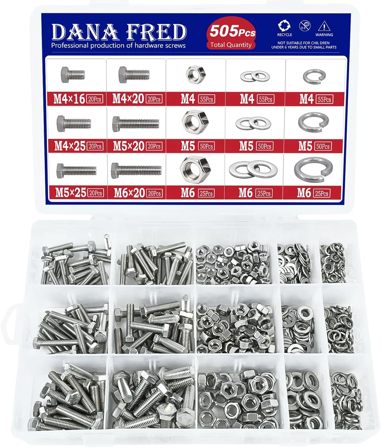 پیچ و مهره سر تخت شش گوش DANA FRED M4 M5 M6، واشرهای تخت و فنری، مجموعه سخت افزاری SAE، فولاد ضد زنگ 304، 510 عدد پیچ و مهره سر تخت شش گوش DANA FRED M4 M5 M6، واشرهای تخت و فنری، مجموعه سخت افزاری SAE، فولاد ضد زنگ 304، 510 عدد