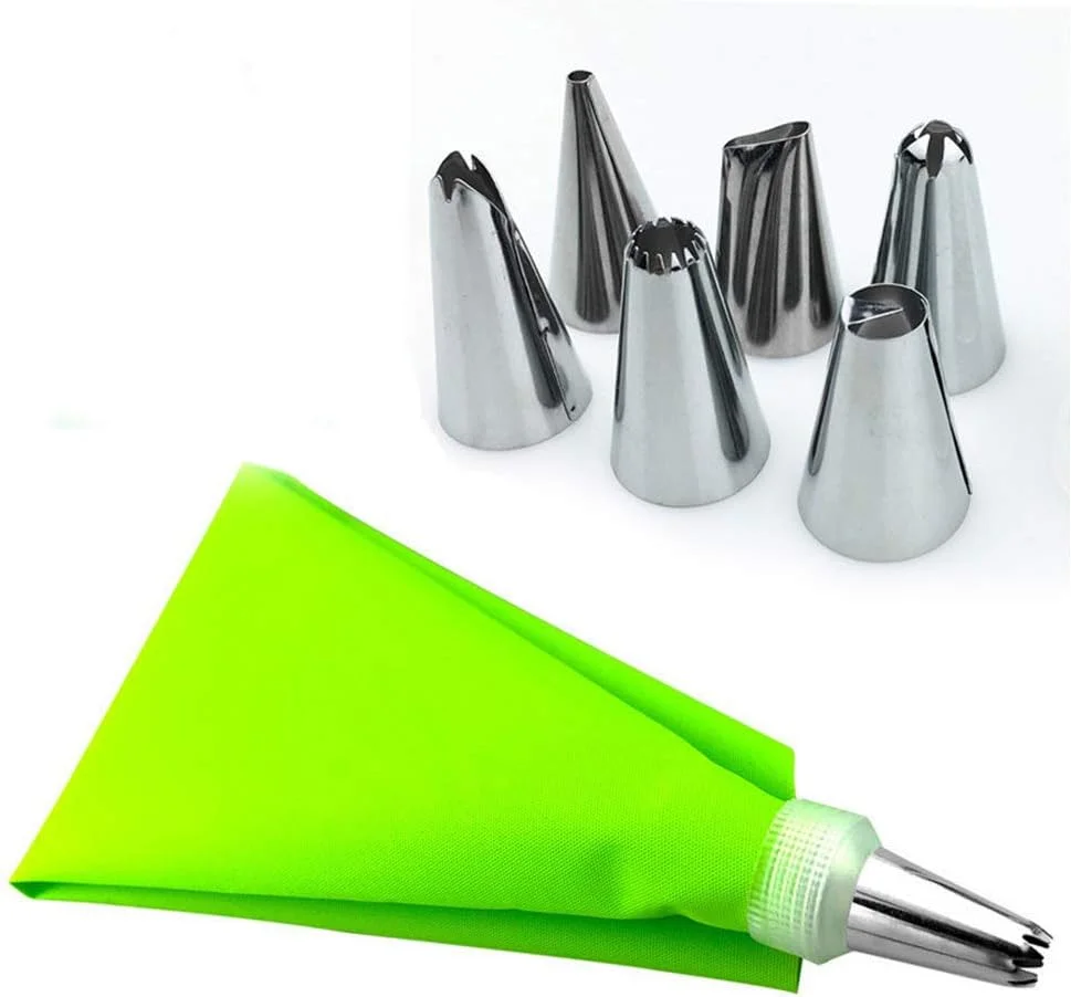 ست کیسه و ماسوره شیرینی پزی SJHDKLW، ۸ عدد ماسوره خامه زن برای کیسه شیرینی پزی، کیت DIY، لوازم دکوراسیون و پخت، نوک های تزئین کیک فنجانی برای تزئین پخت (آبی)