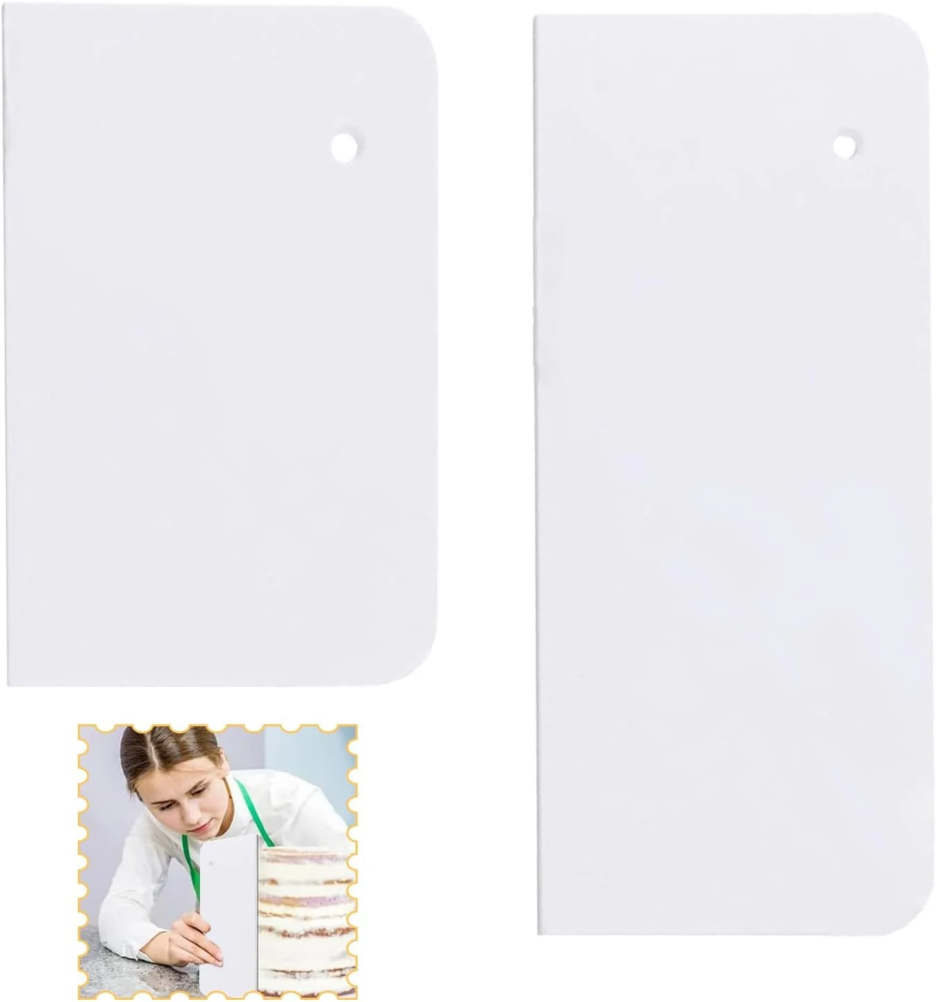 ست لیسه کیک 2 عددی، لوازم حرفه ای تزیین کیک، لیسه های پلاستیکی بادوام برای پخت، آیسینگ و صاف کردن فوندانت، ابزار لیسه لبه کیک