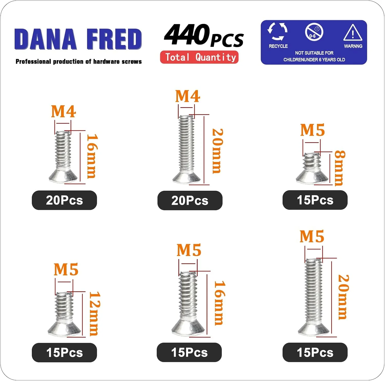 پیچ های سرتخت آلن خور با رزوه متریک، پیچ و مهره های ماشینی خزینه ای با درایو شش ضلعی آلن، مجموعه سخت افزاری استاندارد، 440 عدد، استیل ضد زنگ 304، M3 M4 M5 پیچ های سرتخت آلن خور با رزوه متریک، پیچ و مهره های ماشینی خزینه ای با درایو شش ضلعی آلن، مجموعه سخت افزاری استاندارد، 440 عدد، استیل ضد زنگ 304، M3 M4 M5