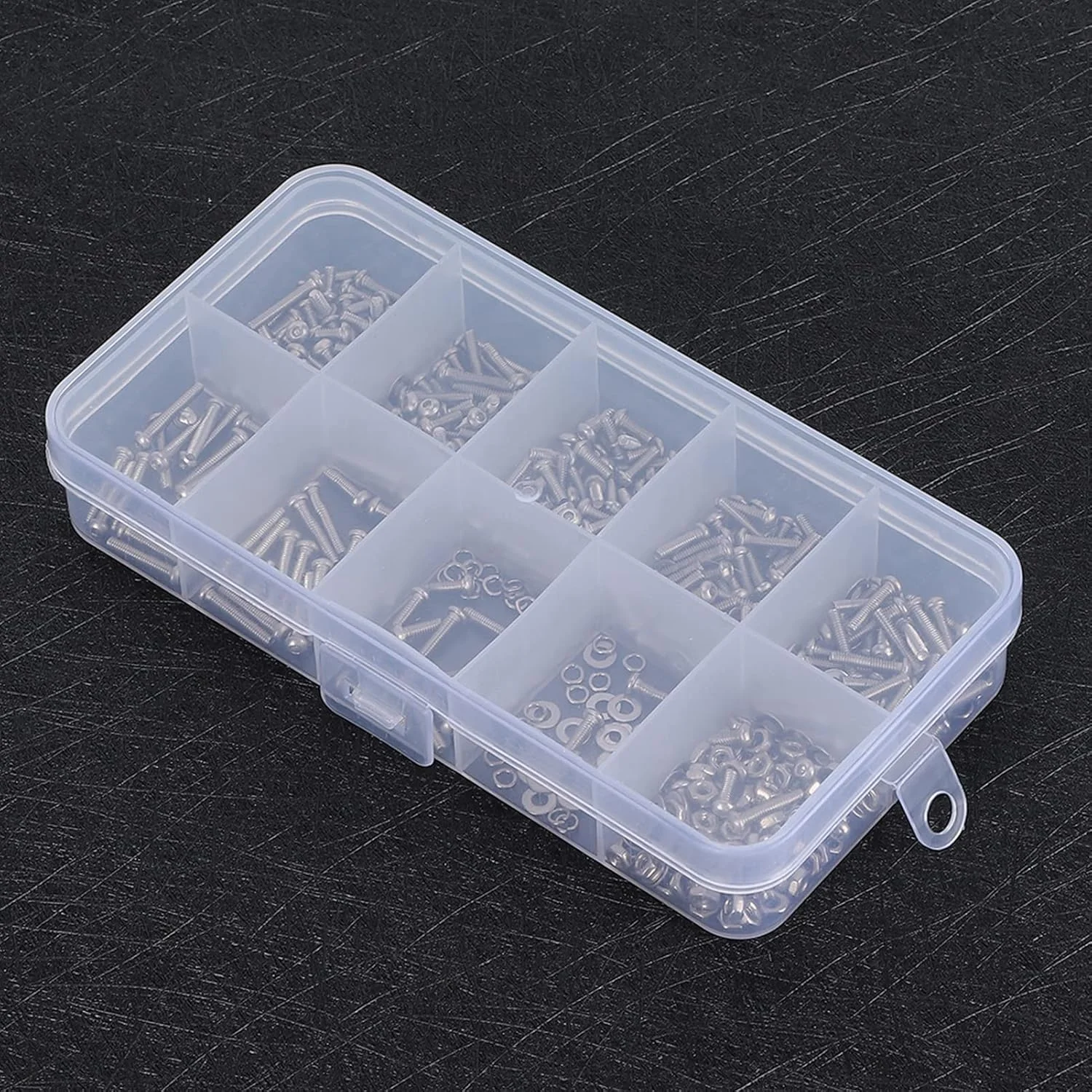 مجموعه 600 عددی سخت افزار OVAQUIXI شامل مهره، پیچ و واشر فنری تخت با سر گرد و سوکت شش گوش M2 به همراه جعبه نگهداری، ساخته شده از استیل ضد زنگ 304