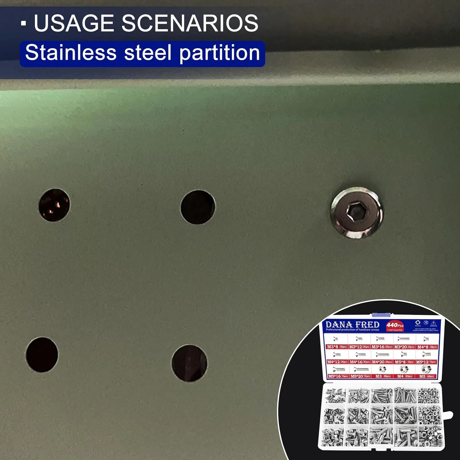 پیچ های سرتخت آلن خور با رزوه متریک، پیچ و مهره های ماشینی خزینه ای با درایو شش ضلعی آلن، مجموعه سخت افزاری استاندارد، 440 عدد، استیل ضد زنگ 304، M3 M4 M5 پیچ های سرتخت آلن خور با رزوه متریک، پیچ و مهره های ماشینی خزینه ای با درایو شش ضلعی آلن، مجموعه سخت افزاری استاندارد، 440 عدد، استیل ضد زنگ 304، M3 M4 M5