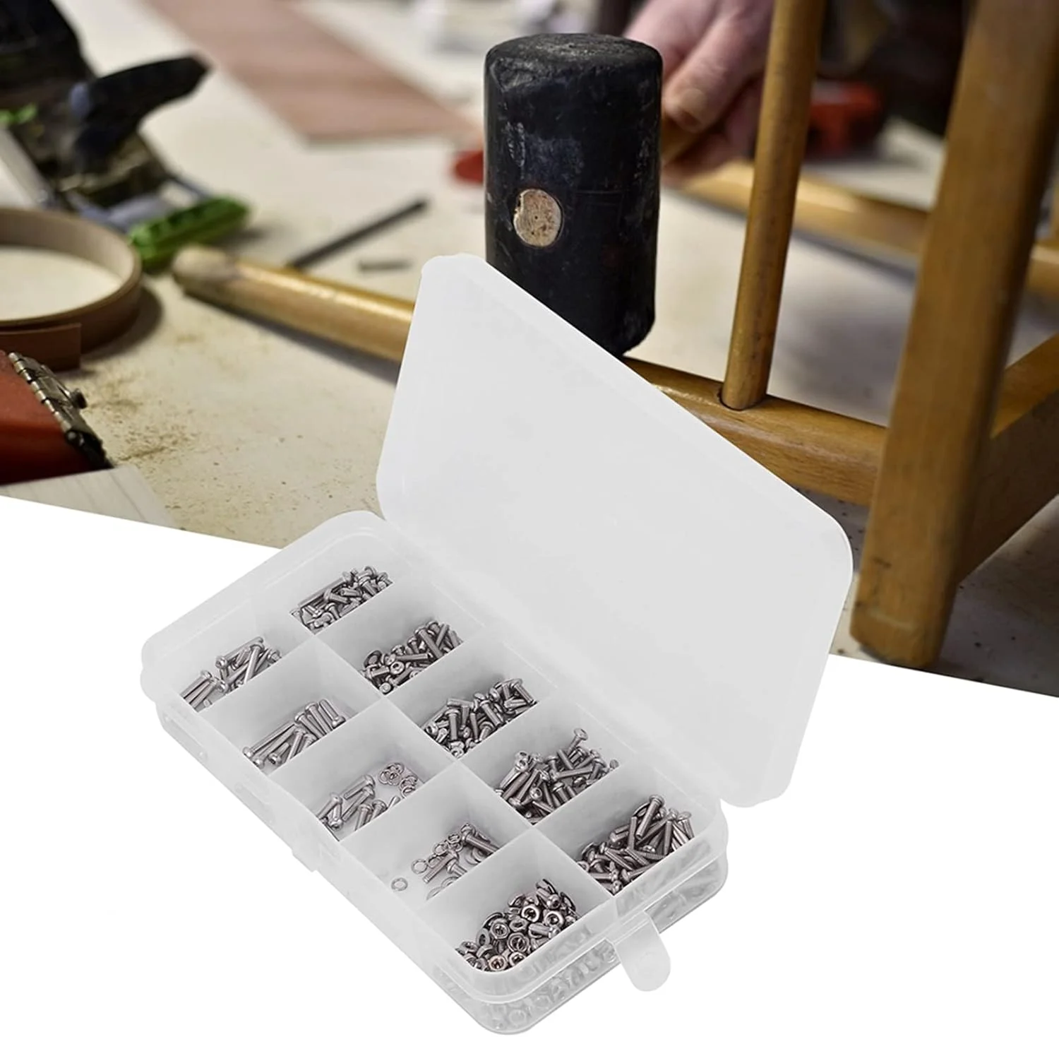 مجموعه 600 عددی سخت افزار OVAQUIXI شامل مهره، پیچ و واشر فنری تخت با سر گرد و سوکت شش گوش M2 به همراه جعبه نگهداری، ساخته شده از استیل ضد زنگ 304