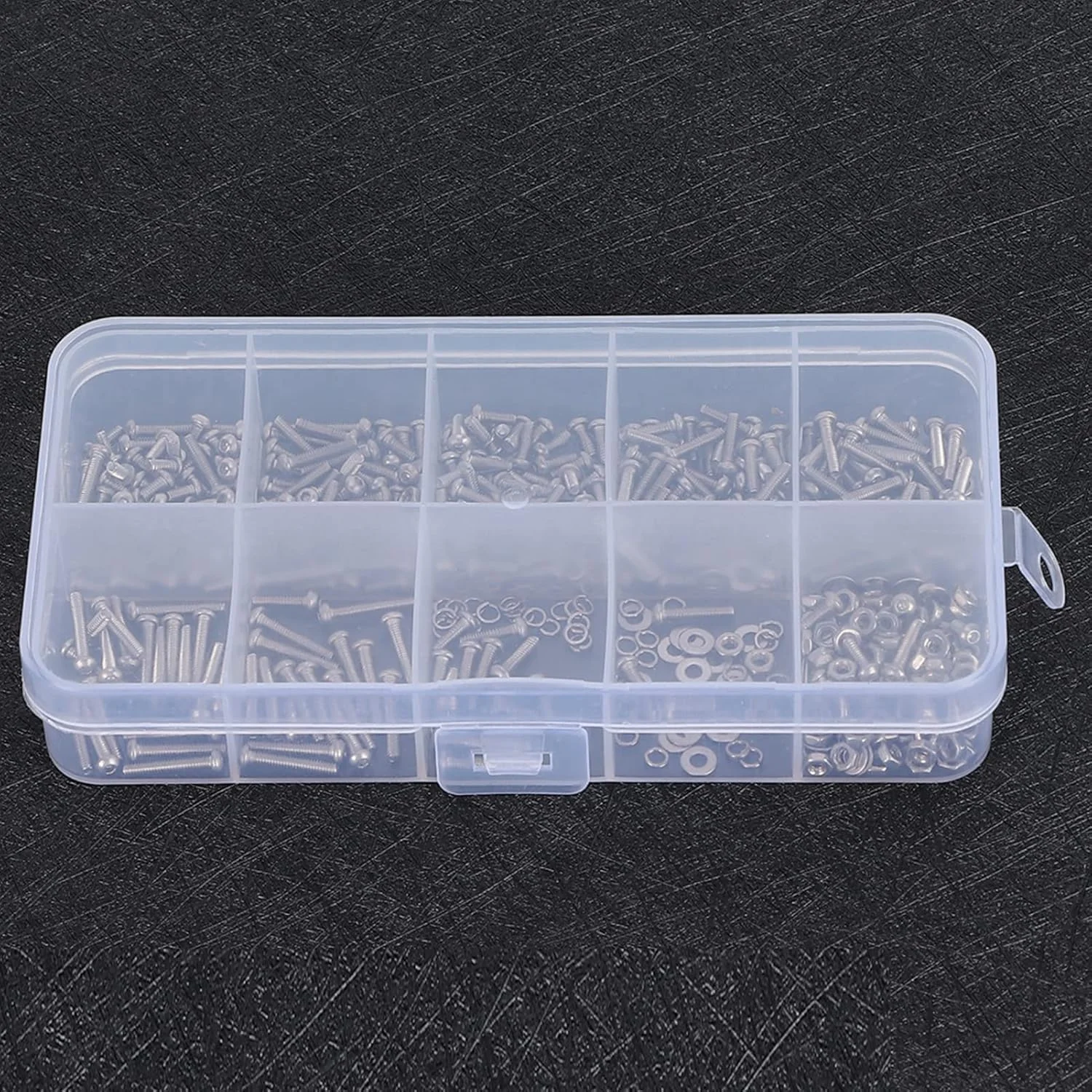 مجموعه 600 عددی سخت افزار OVAQUIXI شامل مهره، پیچ و واشر فنری تخت با سر گرد و سوکت شش گوش M2 به همراه جعبه نگهداری، ساخته شده از استیل ضد زنگ 304