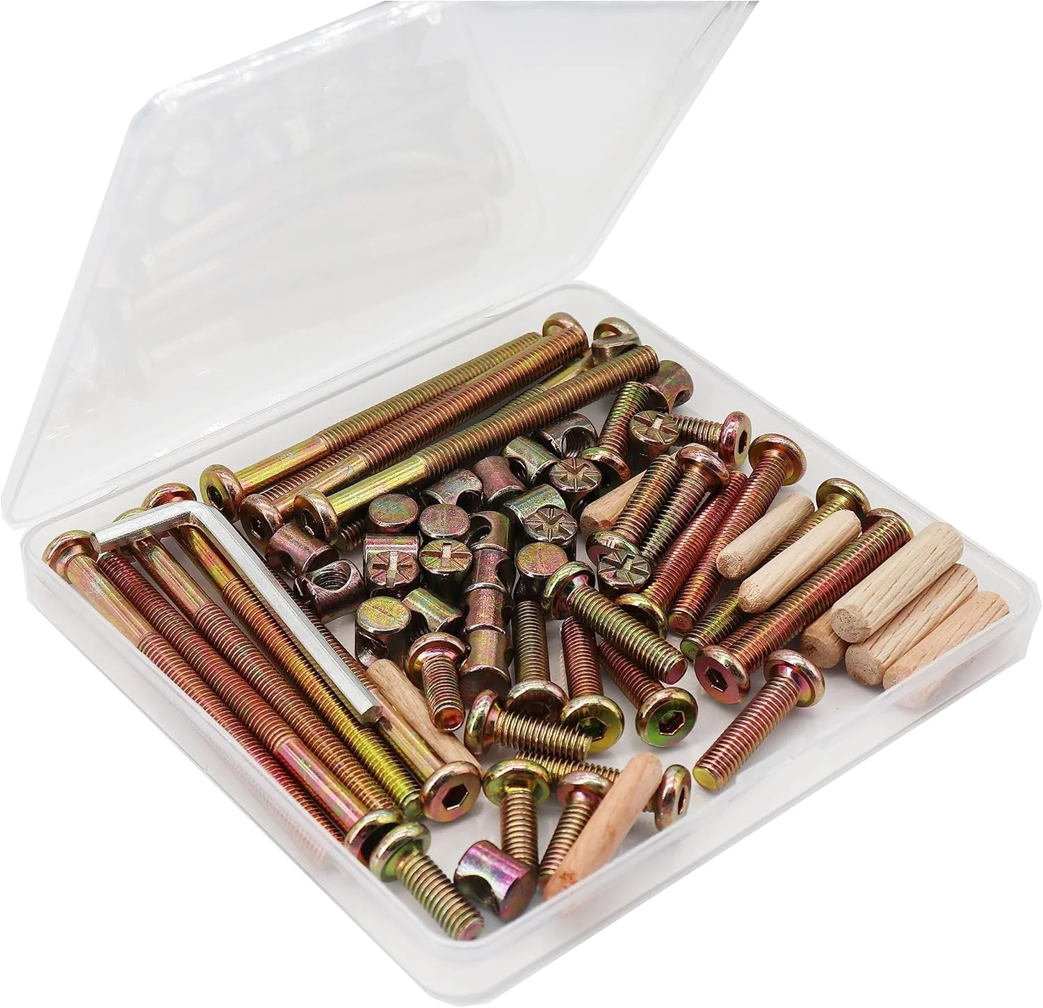 binifiMux پیچ‌های سخت‌افزاری تخت خواب کودک، 50 ست (100 عدد) کیت متنوع مهره و پیچ بشکه‌ای مبلمان M6، سوکت شش گوش M6 x 20mm/ 30mm/ 40mm/ 50mm/ 60mm