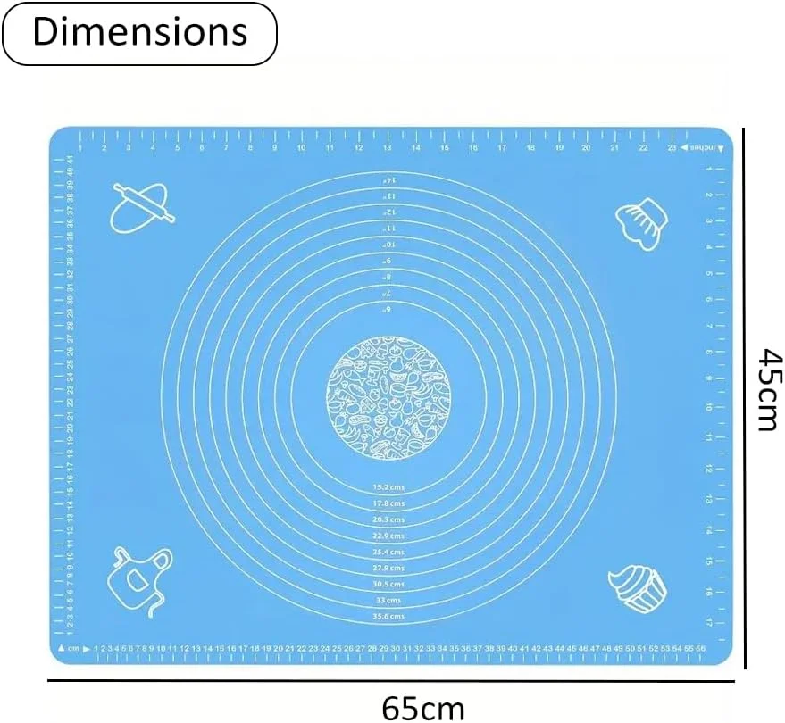 حصیر سیلیکونی پخت و پز HEXAR® برای پهن کردن خمیر، 65cm x 45cm، سیلیکون درجه غذایی، نچسب و ضد لغزش، لوازم پخت برای پخت پیتزا و کیک، چند رنگ