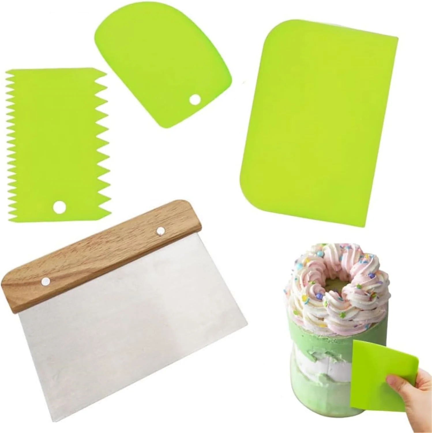 ست 4 عددی کاردک نیمکت، ابزار کاردک غذا، کاردک خمیر و برش دهنده شیرینی با مقیاس، خردکن غذا لوازم پخت و پز ابزار آشپزخانه
