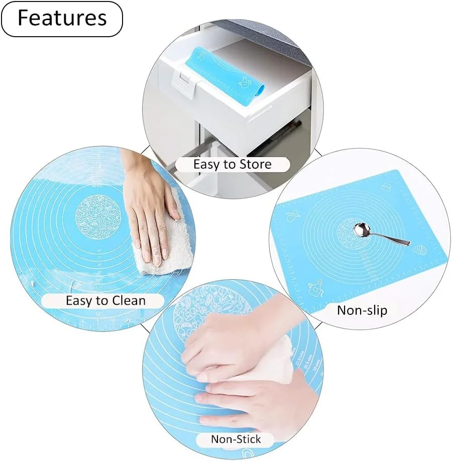 حصیر سیلیکونی پخت و پز HEXAR® برای پهن کردن خمیر، 65cm x 45cm، سیلیکون درجه غذایی، نچسب و ضد لغزش، لوازم پخت برای پخت پیتزا و کیک، چند رنگ