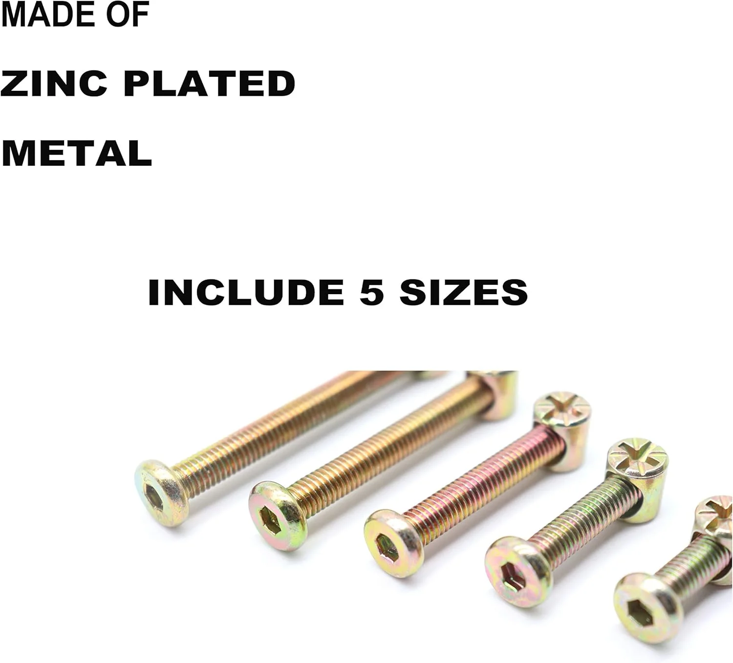 binifiMux پیچ‌های سخت‌افزاری تخت خواب کودک، 50 ست (100 عدد) کیت متنوع مهره و پیچ بشکه‌ای مبلمان M6، سوکت شش گوش M6 x 20mm/ 30mm/ 40mm/ 50mm/ 60mm