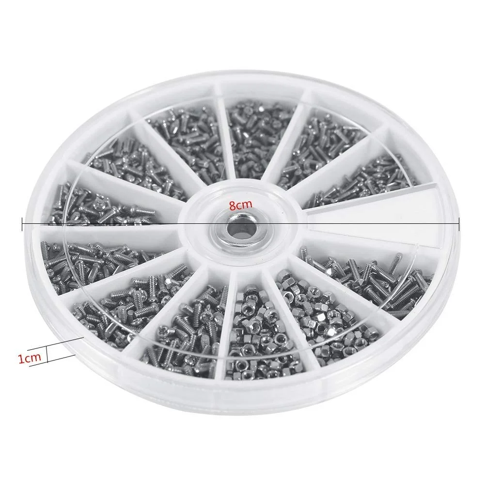 جعبه پیچ و مهره کوچک Jadeshay - مجموعه 600 عددی پیچ و مهره کوچک شامل 12 نوع پیچ و مهره با جعبه نگهدارنده، سایزهای M1 M1.2 M1.4 M1.6 مناسب برای ساعت و عینک