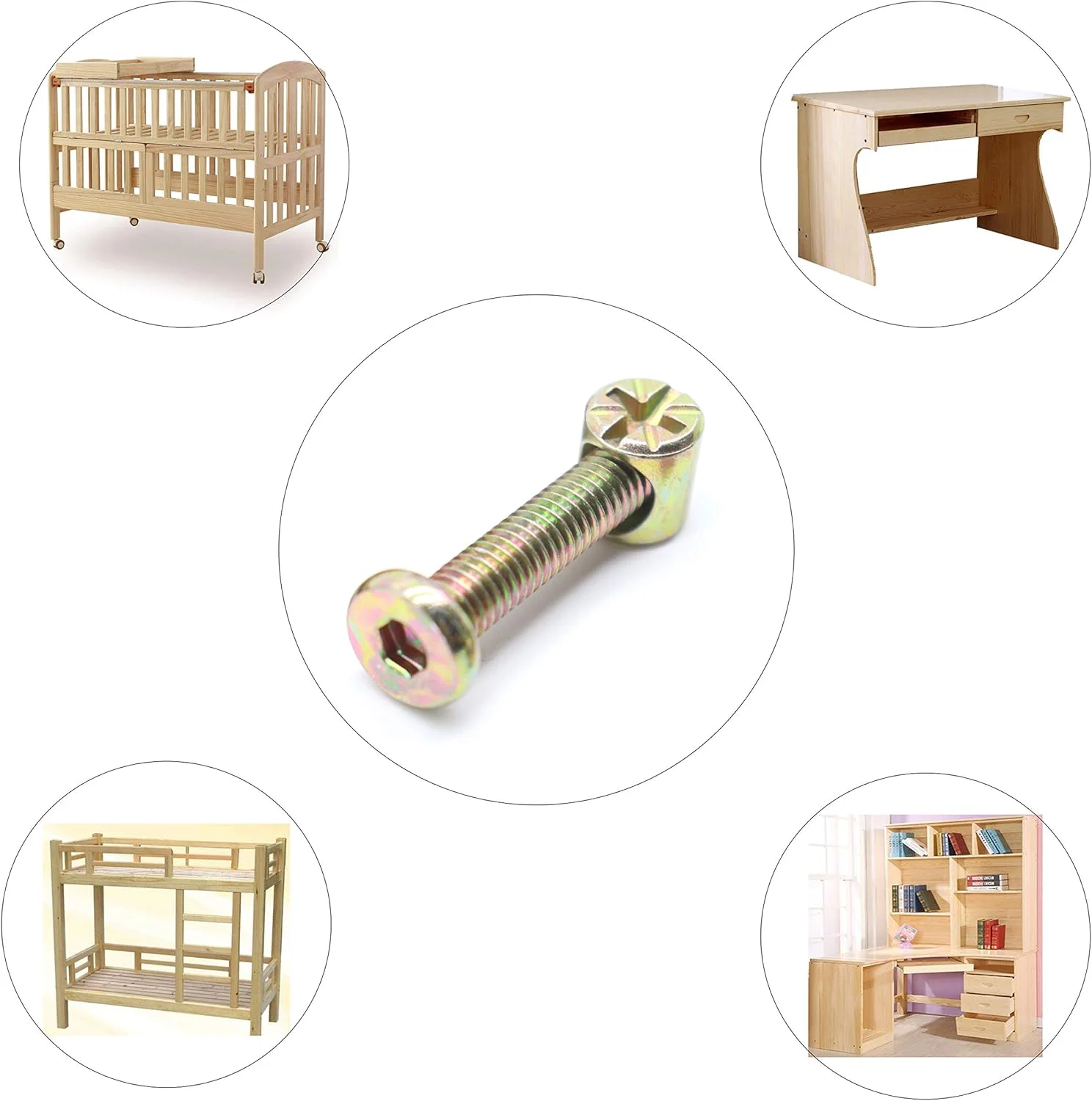 binifiMux پیچ‌های سخت‌افزاری تخت خواب کودک، 50 ست (100 عدد) کیت متنوع مهره و پیچ بشکه‌ای مبلمان M6، سوکت شش گوش M6 x 20mm/ 30mm/ 40mm/ 50mm/ 60mm