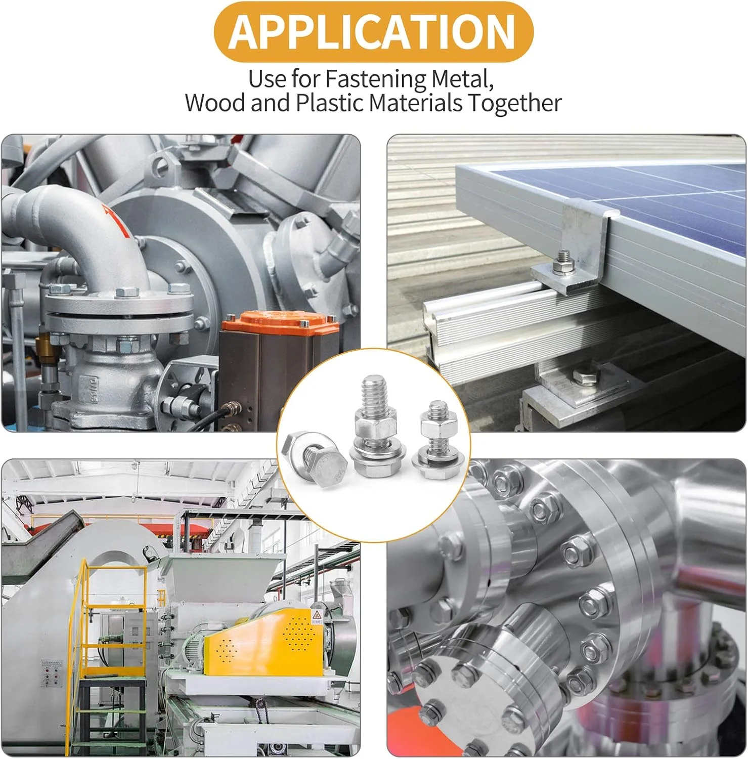 مجموعه 212 عددی پیچ و مهره شش گوش استیل ضد زنگ 304 ویگرو، شامل 10 سایز رایج SAE، به همراه واشرهای تخت و فنری