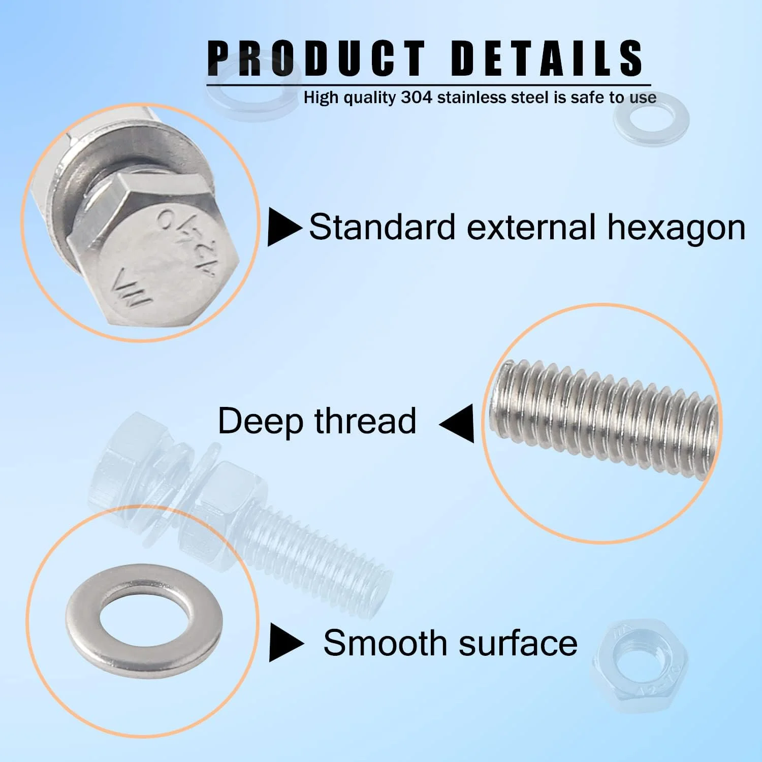 مجموعه پیچ و مهره newlng M5 M6 M8 استیل ضد زنگ 304 شامل پیچ های شش گوش بیرونی، مهره های قفلی، واشرهای تخت و پیچ های ماشینی - 300 قطعه