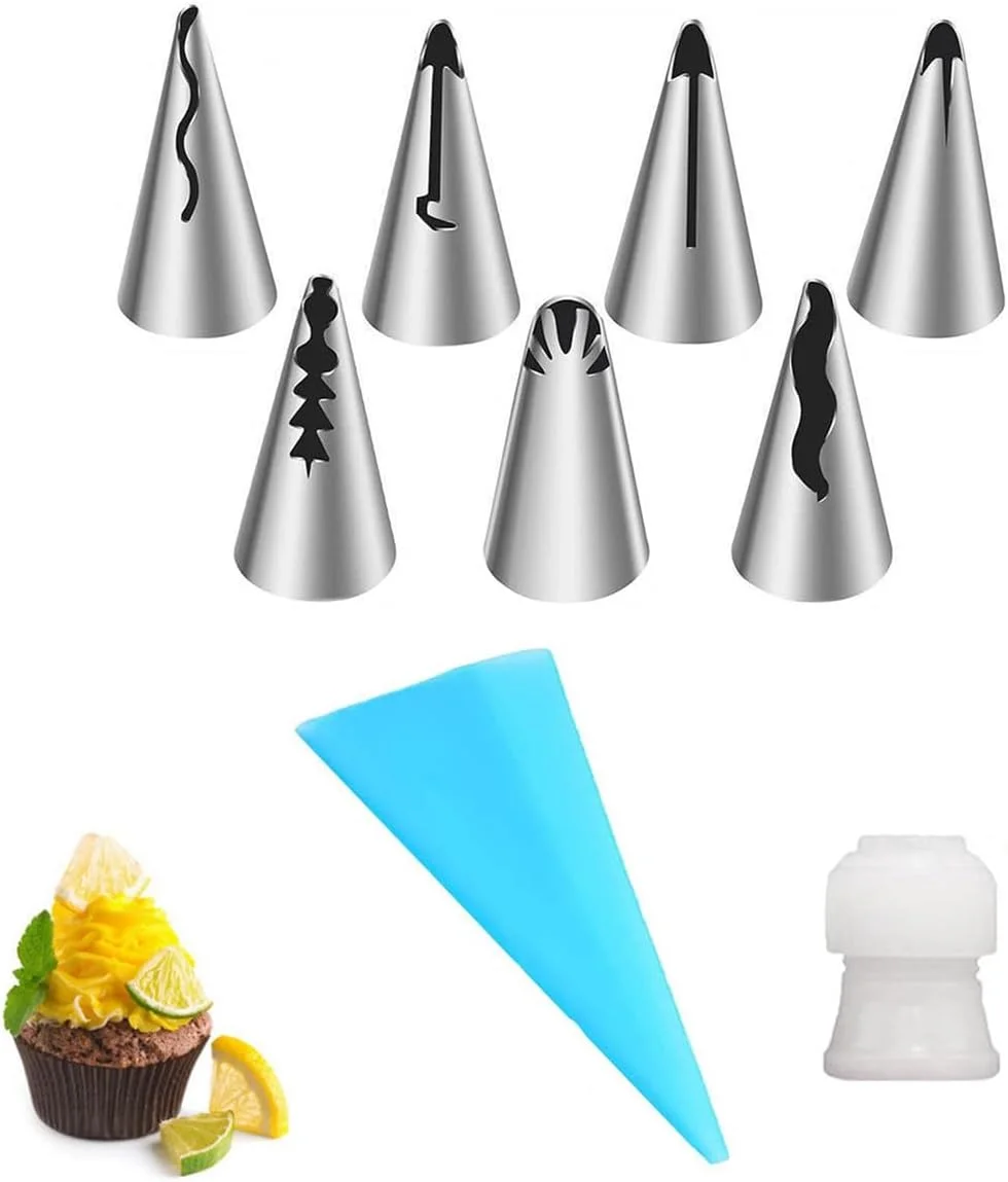 ست 7 عددی ماسوره دامن پلیسه ای RUITASA، کیت ماسوره استیل ضد زنگ برای شیرینی پزی فوندانت و لوازم تزیین کیک - ابزار پخت (نقره ای)