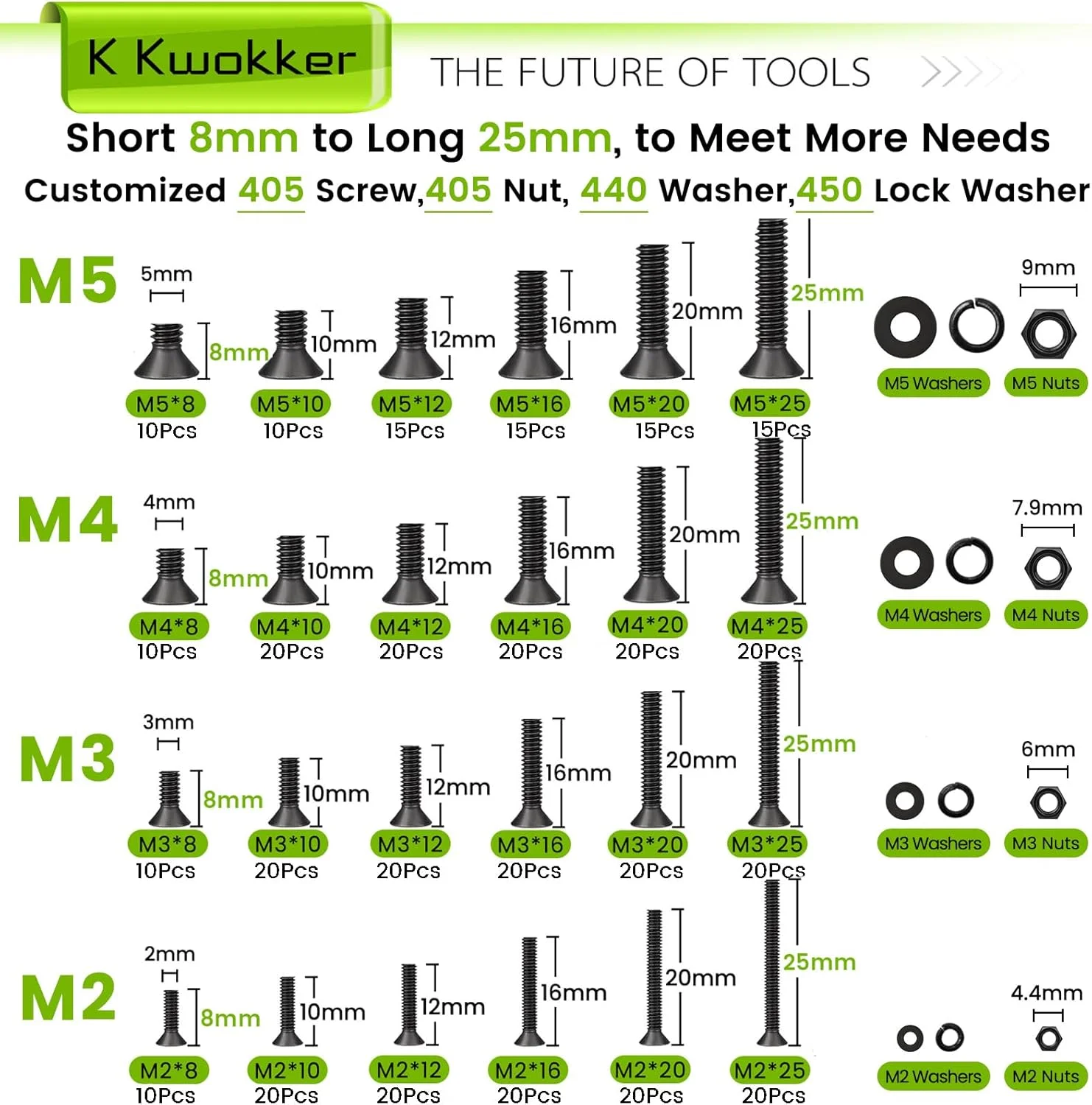 مجموعه پیچ و مهره K Kwokker با سر تخت و سوکت شش گوش، 1220 عددی، M2 M3 M4 M5، پیچهای سیاه، مهرهها و واشرها، مجموعه پیچهای آلیاژ فولادی متریک + 4 آچار آلن مجموعه پیچ و مهره K Kwokker با سر تخت و سوکت شش گوش، 1220 عددی، M2 M3 M4 M5، پیچهای سیاه، مهرهها و واشرها، مجموعه پیچهای آلیاژ فولادی متریک + 4 آچار آلن
