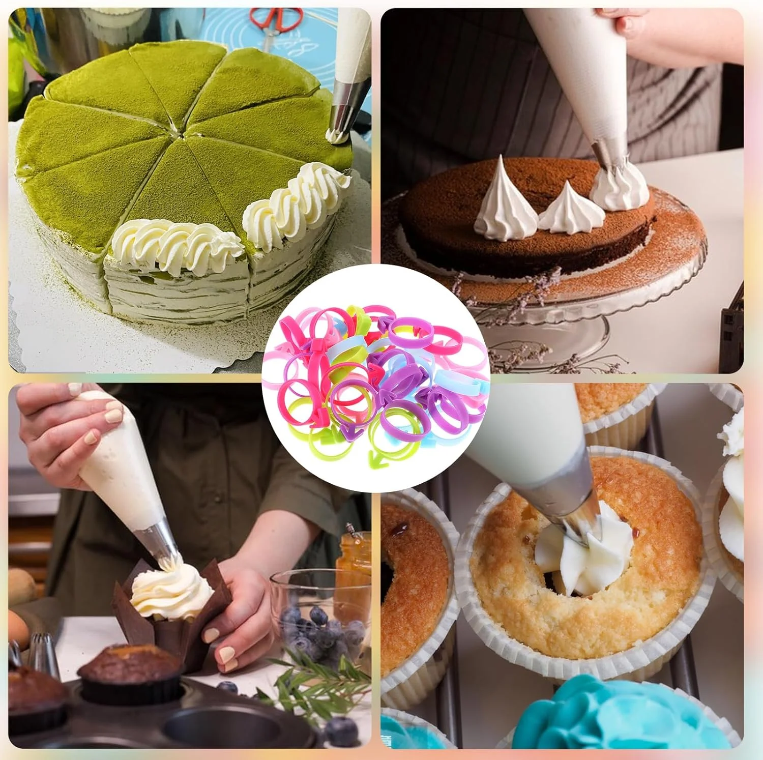 40 عدد بست کیسه شیرینی پزی، بست های کیسه قیف سیلیکونی قابل استفاده مجدد، گیره های لوازم کیک و شیرینی برای مهر و موم کردن کیک، کلوچه و شیرینی، 5 رنگ
