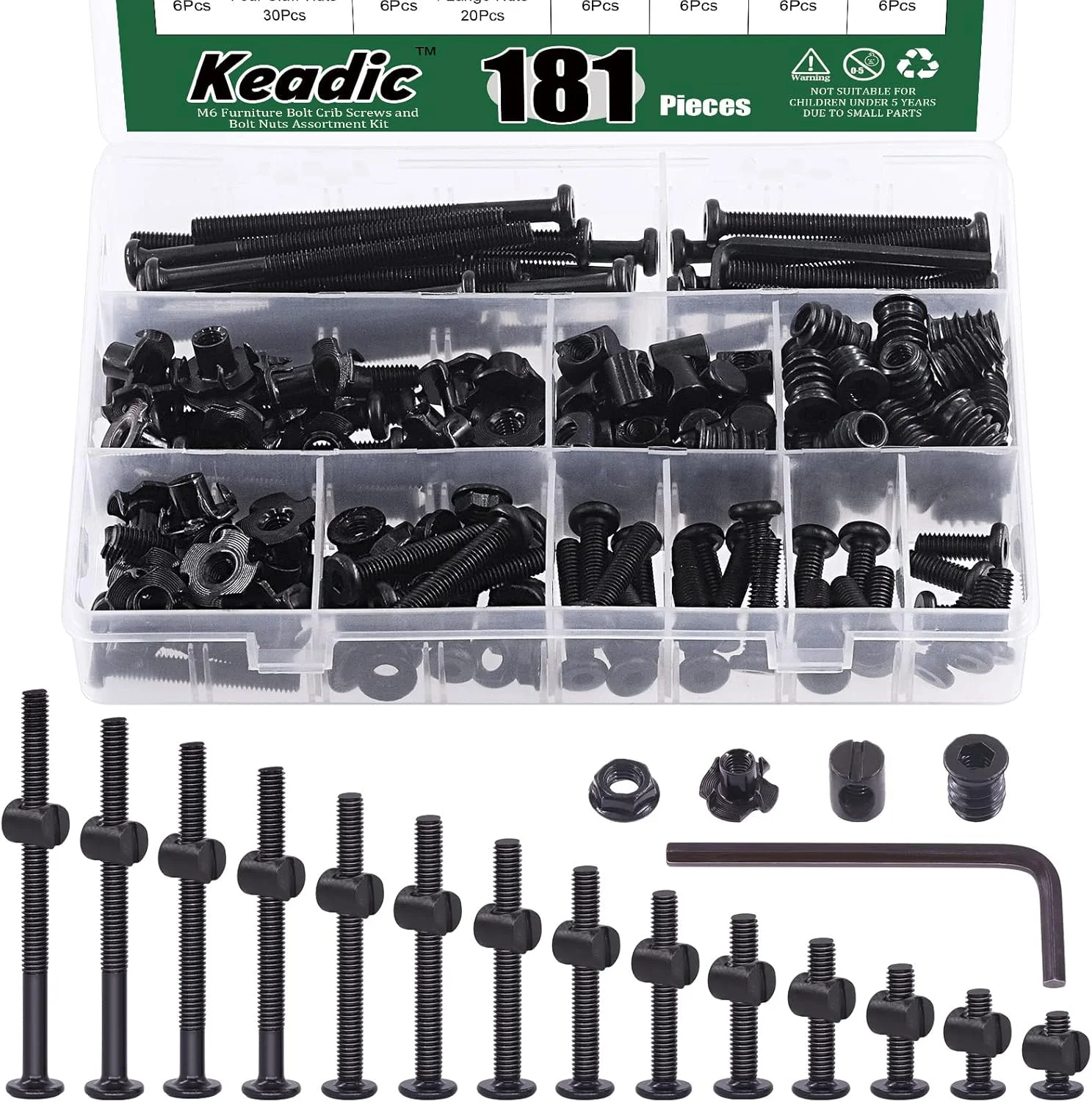 مجموعه 181 عددی پیچ و مهره مبلمان مشکی Keadic M6 شامل پیچهای آلن خور، مهرههای استوانهای، مهرههای چوبی، مهرههای تی چهار چنگالی و مهرههای فلنجی برای تخت نوزاد، تخت خواب، میز و گهواره مجموعه 181 عددی پیچ و مهره مبلمان مشکی Keadic M6 شامل پیچهای آلن خور، مهرههای استوانهای، مهرههای چوبی، مهرههای تی چهار چنگالی و مهرههای فلنجی برای تخت نوزاد، تخت خواب، میز و گهواره