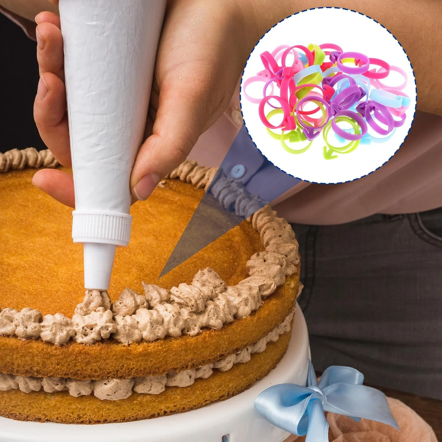 40 عدد بست کیسه شیرینی پزی، بست های کیسه قیف سیلیکونی قابل استفاده مجدد، گیره های لوازم کیک و شیرینی برای مهر و موم کردن کیک، کلوچه و شیرینی، 5 رنگ