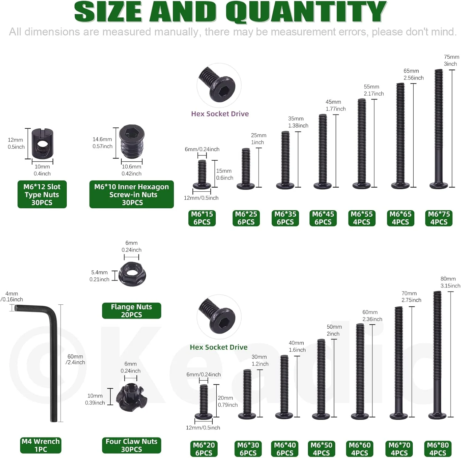 مجموعه 181 عددی پیچ و مهره مبلمان مشکی Keadic M6 شامل پیچهای آلن خور، مهرههای استوانهای، مهرههای چوبی، مهرههای تی چهار چنگالی و مهرههای فلنجی برای تخت نوزاد، تخت خواب، میز و گهواره مجموعه 181 عددی پیچ و مهره مبلمان مشکی Keadic M6 شامل پیچهای آلن خور، مهرههای استوانهای، مهرههای چوبی، مهرههای تی چهار چنگالی و مهرههای فلنجی برای تخت نوزاد، تخت خواب، میز و گهواره