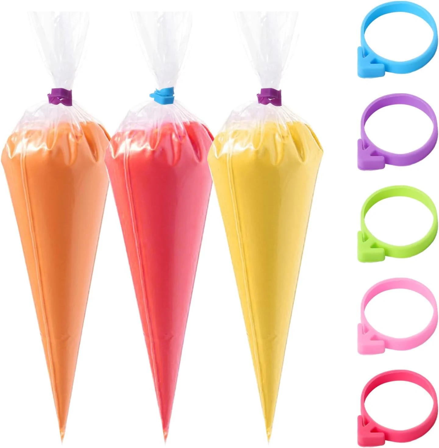 40 عدد بست کیسه شیرینی پزی، بست های کیسه قیف سیلیکونی قابل استفاده مجدد، گیره های لوازم کیک و شیرینی برای مهر و موم کردن کیک، کلوچه و شیرینی، 5 رنگ