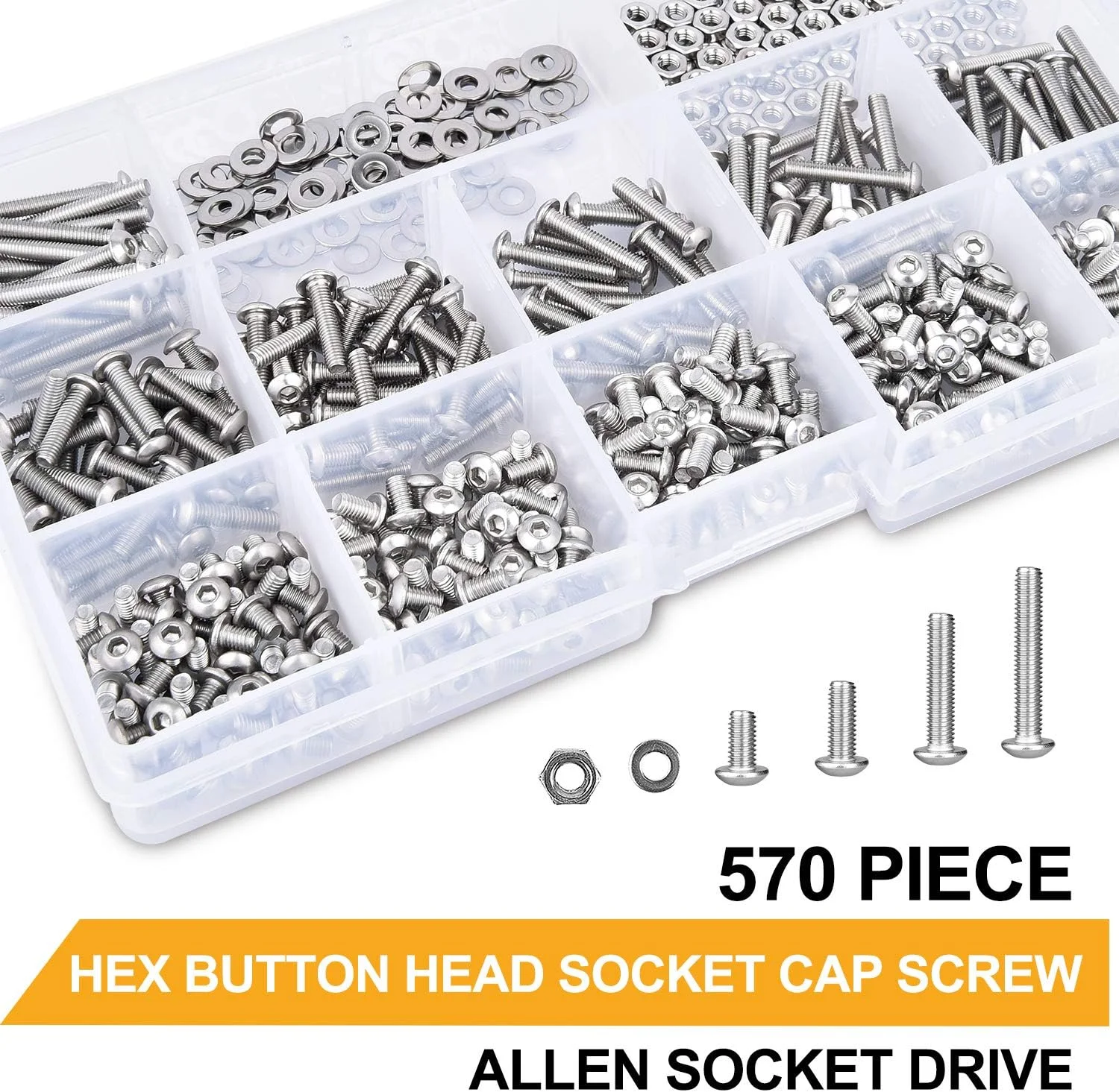 ویگرو 570 عددی پیچ و مهره استیل M3 با سر دکمه ای و سوکت شش گوش، پیچ های M3 x 4/5/6/8/10/12/14/16/18/20/25 میلی متر به همراه واشر تخت، رزوه کامل ویگرو 570 عددی پیچ و مهره استیل M3 با سر دکمه ای و سوکت شش گوش، پیچ های M3 x 4/5/6/8/10/12/14/16/18/20/25 میلی متر به همراه واشر تخت، رزوه کامل