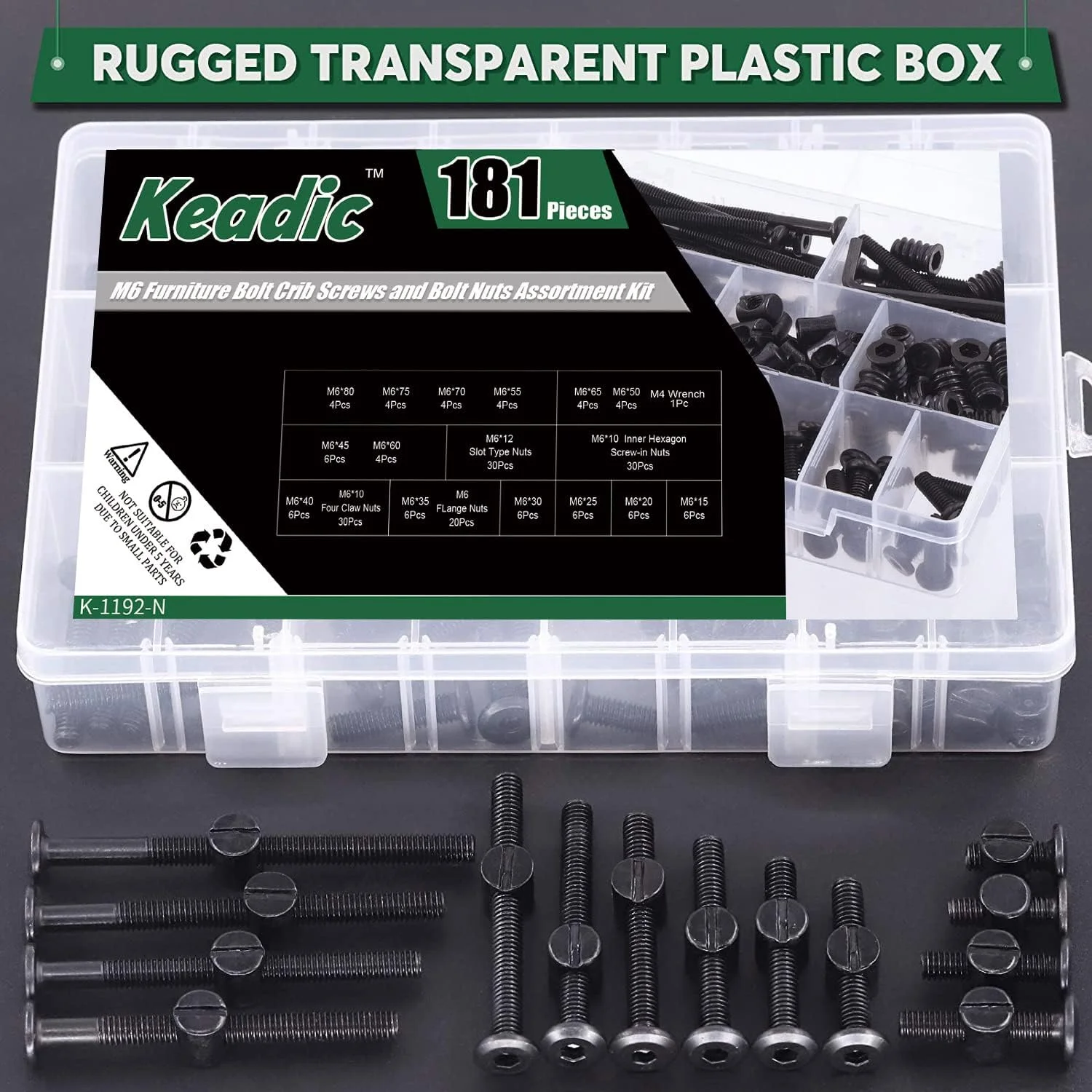 مجموعه 181 عددی پیچ و مهره مبلمان مشکی Keadic M6 شامل پیچهای آلن خور، مهرههای استوانهای، مهرههای چوبی، مهرههای تی چهار چنگالی و مهرههای فلنجی برای تخت نوزاد، تخت خواب، میز و گهواره مجموعه 181 عددی پیچ و مهره مبلمان مشکی Keadic M6 شامل پیچهای آلن خور، مهرههای استوانهای، مهرههای چوبی، مهرههای تی چهار چنگالی و مهرههای فلنجی برای تخت نوزاد، تخت خواب، میز و گهواره