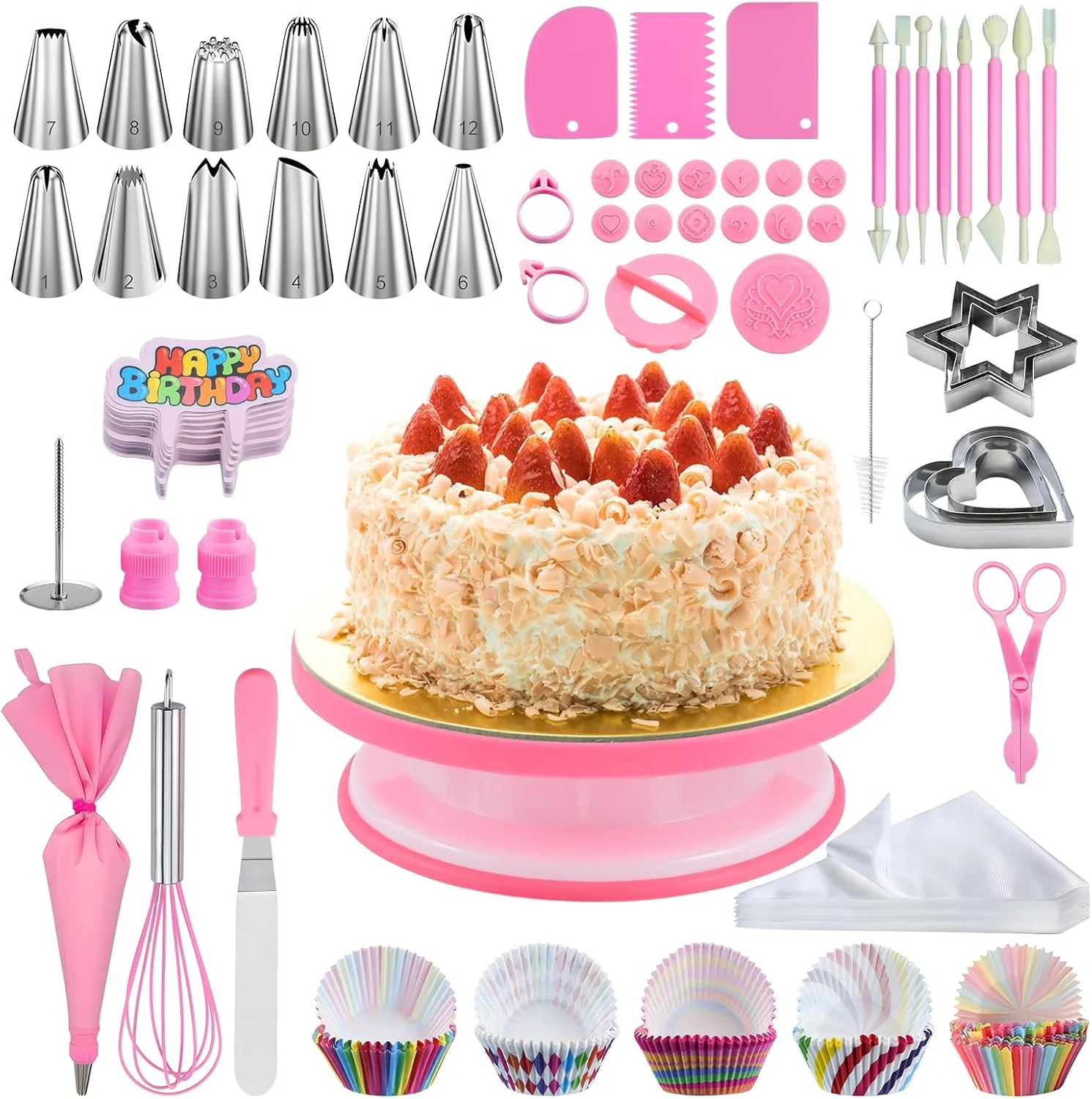 لوازم جانبی کیک Qingning - 255 تکه، ست ابزار پخت چرخشی صفحه کیک، ست کیک گردان، لوازم پخت و پز برای کیک، ست نازل های پایپینگ، ست پخت، تزئین کیک لوازم جانبی کیک Qingning - 255 تکه، ست ابزار پخت چرخشی صفحه کیک، ست کیک گردان، لوازم پخت و پز برای کیک، ست نازل های پایپینگ، ست پخت، تزئین کیک