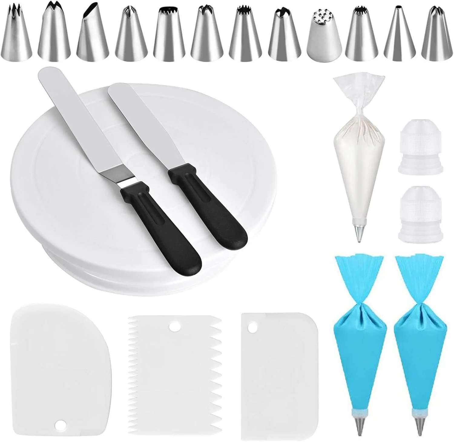 ست لوازم تزیین کیک ۷۲ تکه Qohuooi با استند گردان کیک، ۱۲ ماسوره شمارهدار، ۲ کاردک، ۳ شانه خامه، ۵۰ عدد کیسه قیف و ۲ رابط برای پخت ست لوازم تزیین کیک ۷۲ تکه Qohuooi با استند گردان کیک، ۱۲ ماسوره شمارهدار، ۲ کاردک، ۳ شانه خامه، ۵۰ عدد کیسه قیف و ۲ رابط برای پخت