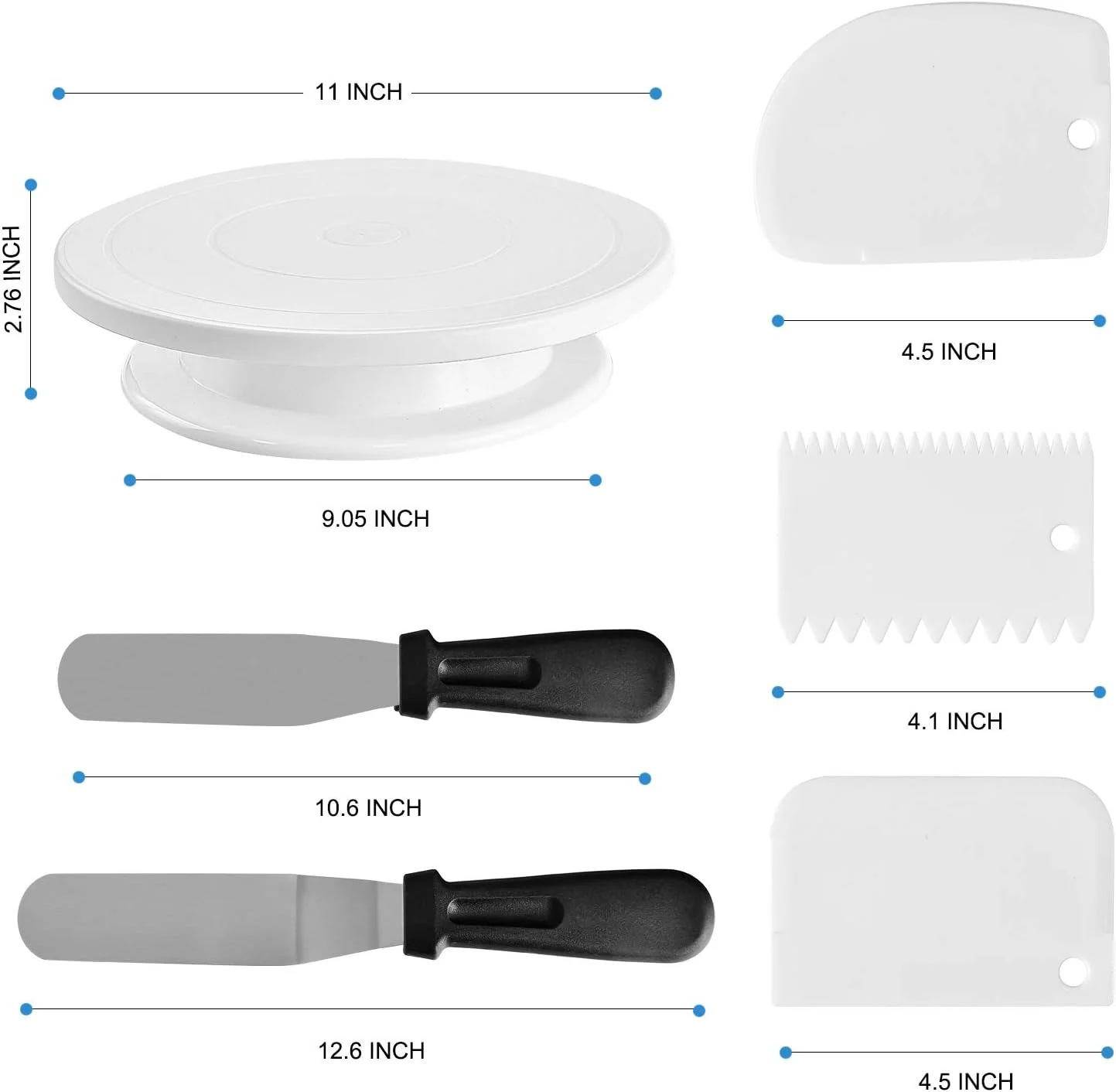 ست لوازم تزیین کیک ۷۲ تکه Qohuooi با استند گردان کیک، ۱۲ ماسوره شماره‌دار، ۲ کاردک، ۳ شانه خامه، ۵۰ عدد کیسه قیف و ۲ رابط برای پخت