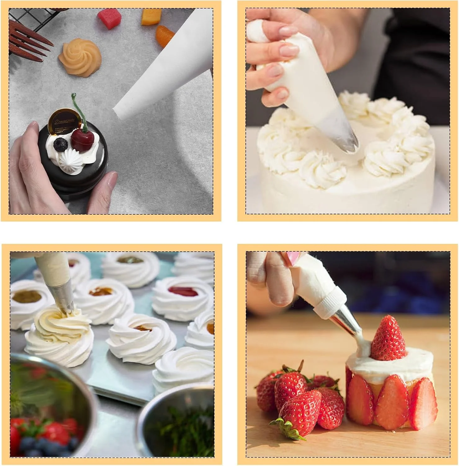 کیسه های شیرینی پزی قابل استفاده مجدد، کیسه های شیرینی پزی 16 اینچی برای لوازم تزئین کیک/کلوچه، کیسه های تزئین کیک پارچه ای، کیسه های شیرینی پزی بدون نوک، کیسه های فراستینگ، کیسه تزئین شیرینی پزی، 4 عدد