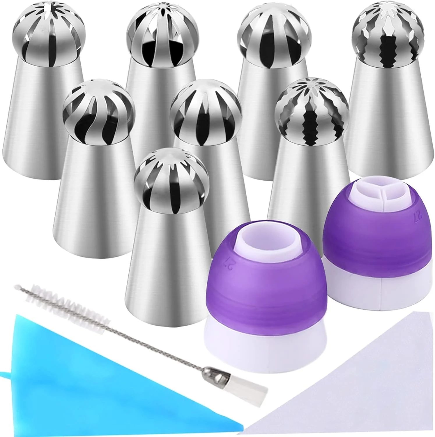 ست 32 عددی ماسوره های شیرینی پزی قابل استفاده مجدد، شامل 8 نازل ماسوره گل، ماسوره های توپی روسی برای کیک آرایی، 2 اتصال دهنده، 20 کیسه شیرینی پزی، 1 برس تمیز کننده، 1 کیسه سیلیکونی قابل استفاده مجدد ست 32 عددی ماسوره های شیرینی پزی قابل استفاده مجدد، شامل 8 نازل ماسوره گل، ماسوره های توپی روسی برای کیک آرایی، 2 اتصال دهنده، 20 کیسه شیرینی پزی، 1 برس تمیز کننده، 1 کیسه سیلیکونی قابل استفاده مجدد