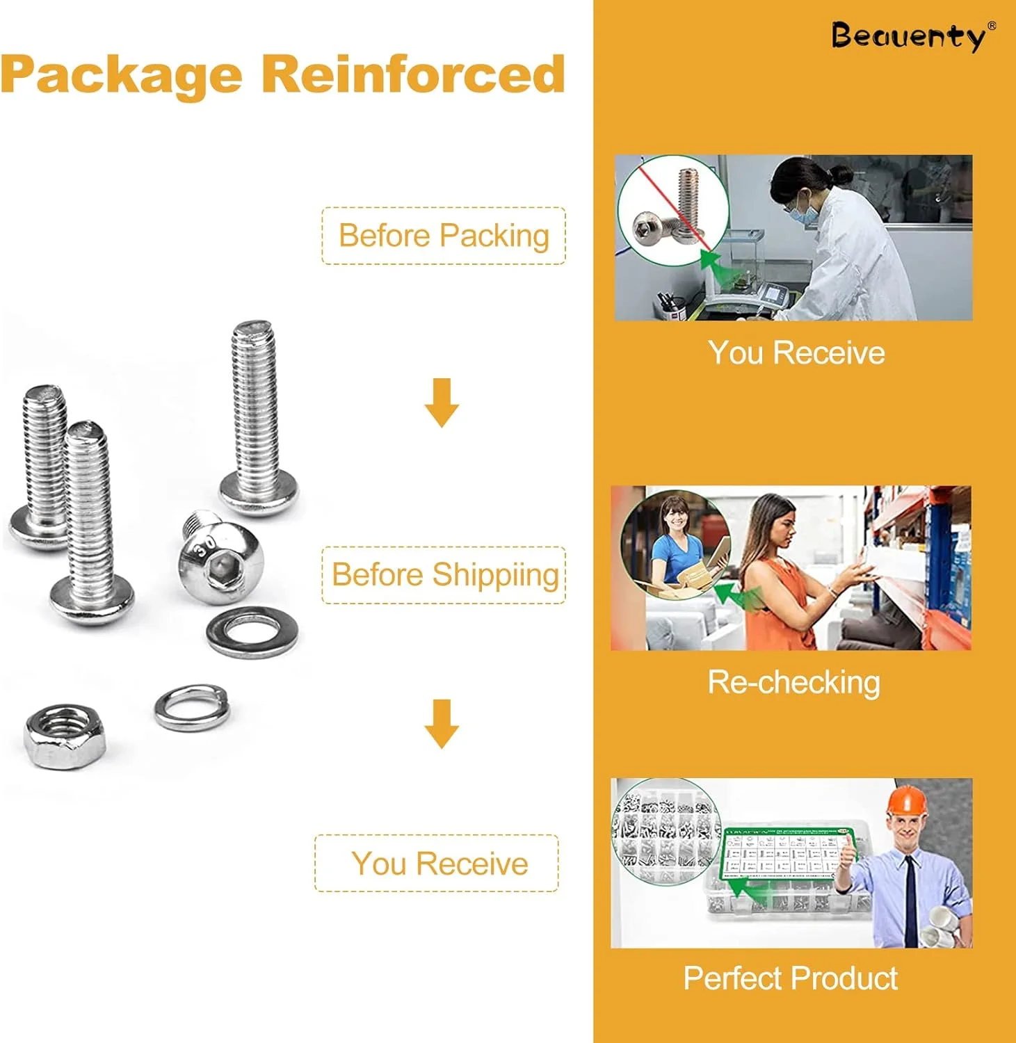 Beauenty 304 Stainless Steel M2 M3 M4,Hex Socket Screws Nuts Spring Washers Kit,for Machine, Electronic, Wood, Household, Communication(1080pcs) Beauenty 304 Stainless Steel M2 M3 M4,Hex Socket Screws Nuts Spring Washers Kit,for Machine, Electronic, Wood, Household, Communication(1080pcs)