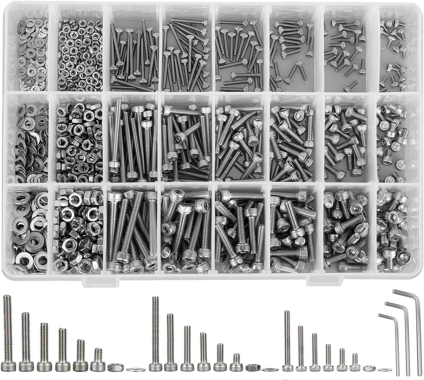 مجموعه پیچ و مهره متریک K Kwokker M2 M3 M4 4MM تا 30MM پیچ های ماشینی سر استوانه ای با سوکت شش گوش، پیچ، مهره و واشر استیل ضد زنگ 304، کیت پیچ و مهره نقره ای