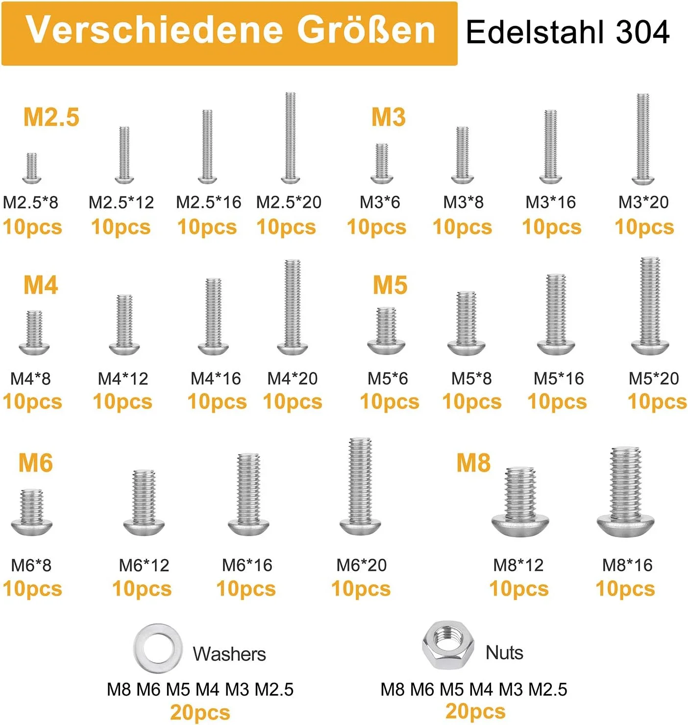 مجموعه 460 عددی پیچ و مهره VIGRUE، پیچ های سر شش گوش M2.5 M3 M4 M5 M6 M8، مجموعه پیچ، مهره و واشر استیل ضد زنگ با جعبه نگهداری و آچار مجموعه 460 عددی پیچ و مهره VIGRUE، پیچ های سر شش گوش M2.5 M3 M4 M5 M6 M8، مجموعه پیچ، مهره و واشر استیل ضد زنگ با جعبه نگهداری و آچار
