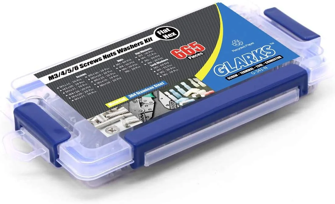 Glarks 665Pcs M3 M4 M5 M6 Stainless Steel Flat Hex Head Screws Bolts Nuts and Flat Gasket Spring Washers Assortment Set Glarks 665Pcs M3 M4 M5 M6 Stainless Steel Flat Hex Head Screws Bolts Nuts and Flat Gasket Spring Washers Assortment Set