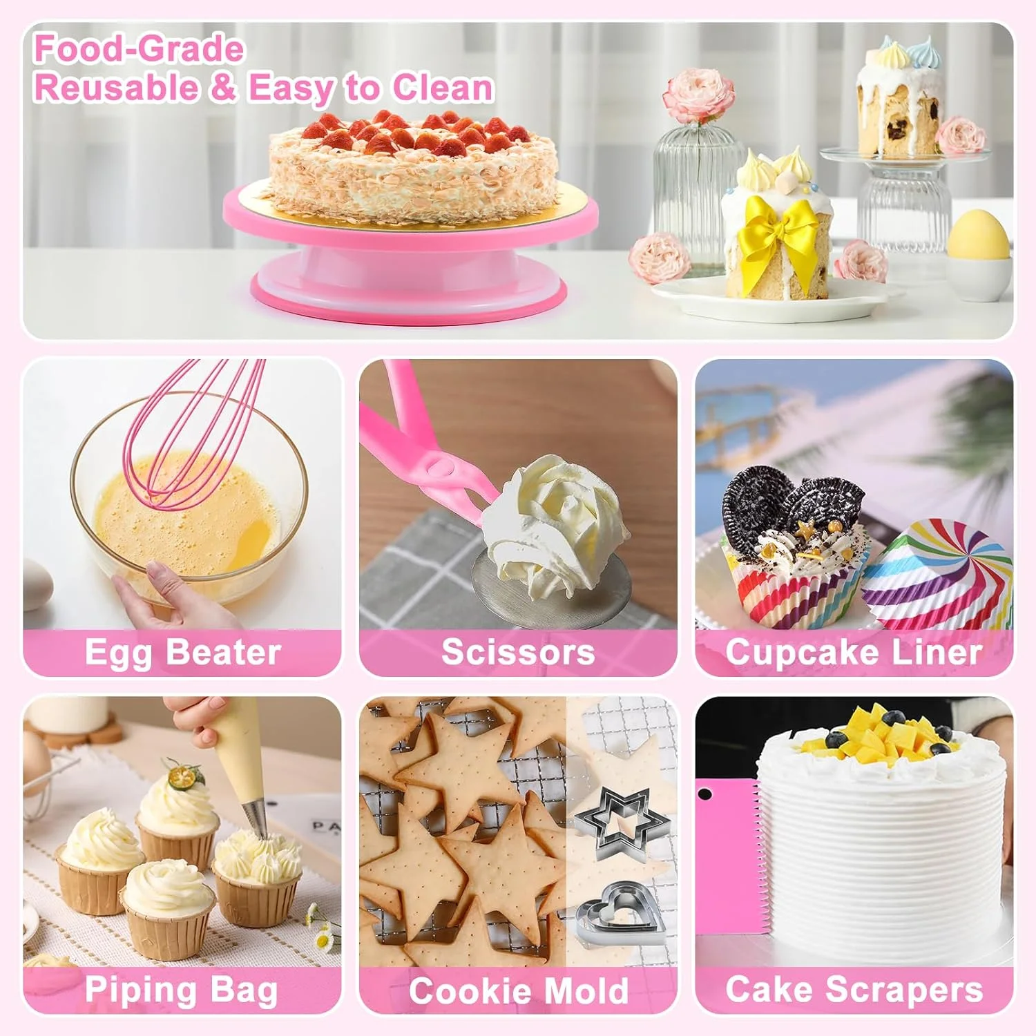 لوازم جانبی کیک Qingning - 255 تکه، ست ابزار پخت کیک گردان، ست کیک گردان، لوازم پخت و پز کیک، ست نازل های پایپینگ، ست پخت، تزئین کیک لوازم جانبی کیک Qingning - 255 تکه، ست ابزار پخت کیک گردان، ست کیک گردان، لوازم پخت و پز کیک، ست نازل های پایپینگ، ست پخت، تزئین کیک