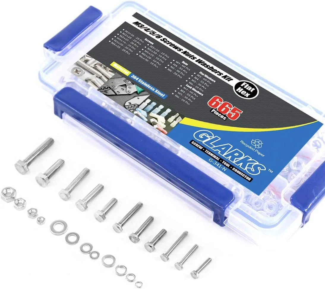 Glarks 665Pcs M3 M4 M5 M6 Stainless Steel Flat Hex Head Screws Bolts Nuts and Flat Gasket Spring Washers Assortment Set Glarks 665Pcs M3 M4 M5 M6 Stainless Steel Flat Hex Head Screws Bolts Nuts and Flat Gasket Spring Washers Assortment Set