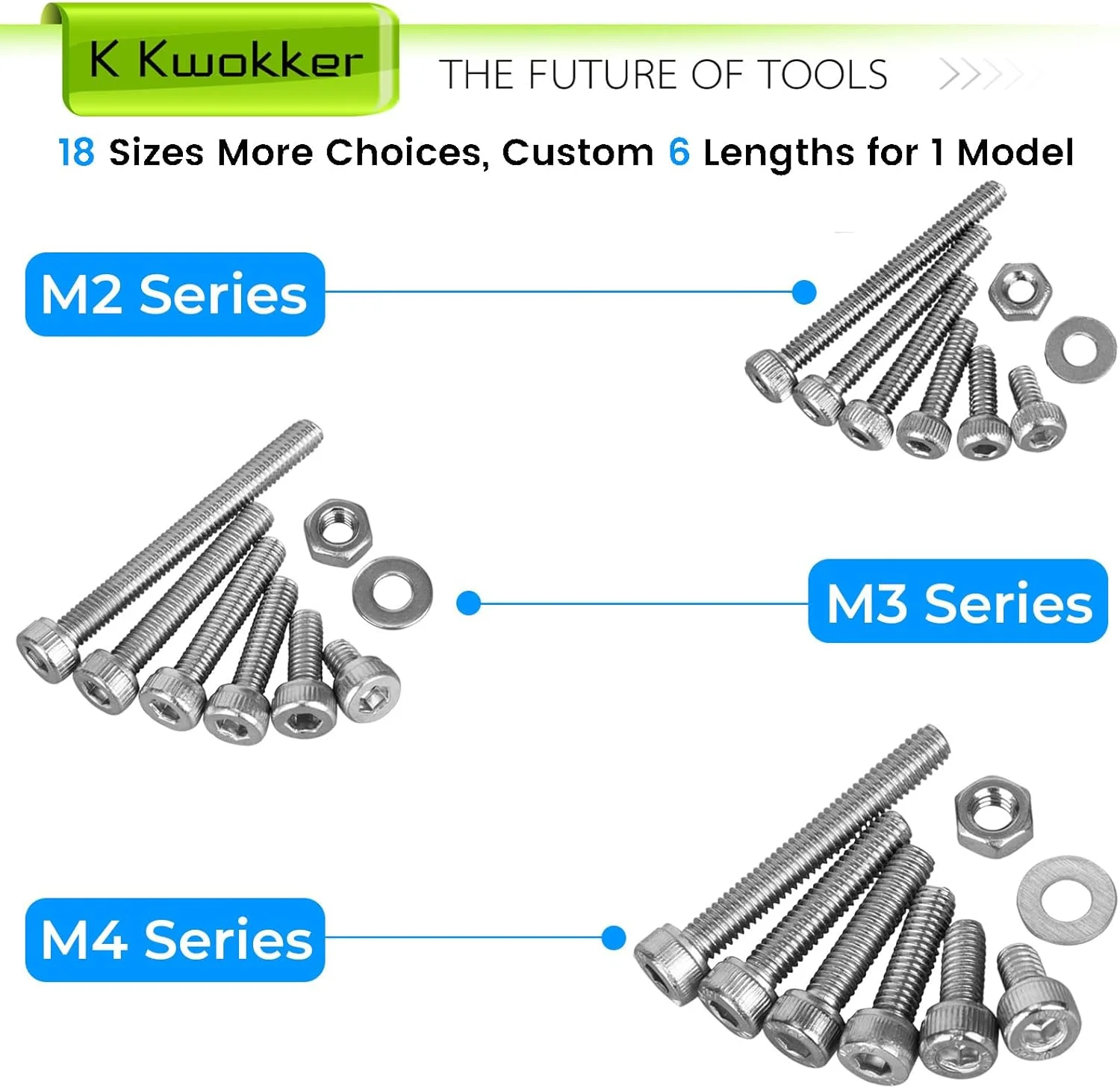 مجموعه پیچ و مهره متریک K Kwokker M2 M3 M4 4MM تا 30MM پیچ های ماشینی سر استوانه ای با سوکت شش گوش، پیچ، مهره و واشر استیل ضد زنگ 304، کیت پیچ و مهره نقره ای مجموعه پیچ و مهره متریک K Kwokker M2 M3 M4 4MM تا 30MM پیچ های ماشینی سر استوانه ای با سوکت شش گوش، پیچ، مهره و واشر استیل ضد زنگ 304، کیت پیچ و مهره نقره ای