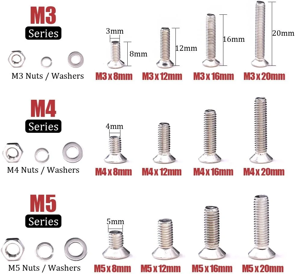 مجموعه پیچ و مهره 705 عددی Hilitchi شامل پیچهای ماشینی سرتخت فیلیپس M3 M4 M5، مهرهها، واشرهای تخت و فنری، جنس استیل 304، طول 8 تا 20 میلیمتر، رزوه کامل مجموعه پیچ و مهره 705 عددی Hilitchi شامل پیچهای ماشینی سرتخت فیلیپس M3 M4 M5، مهرهها، واشرهای تخت و فنری، جنس استیل 304، طول 8 تا 20 میلیمتر، رزوه کامل