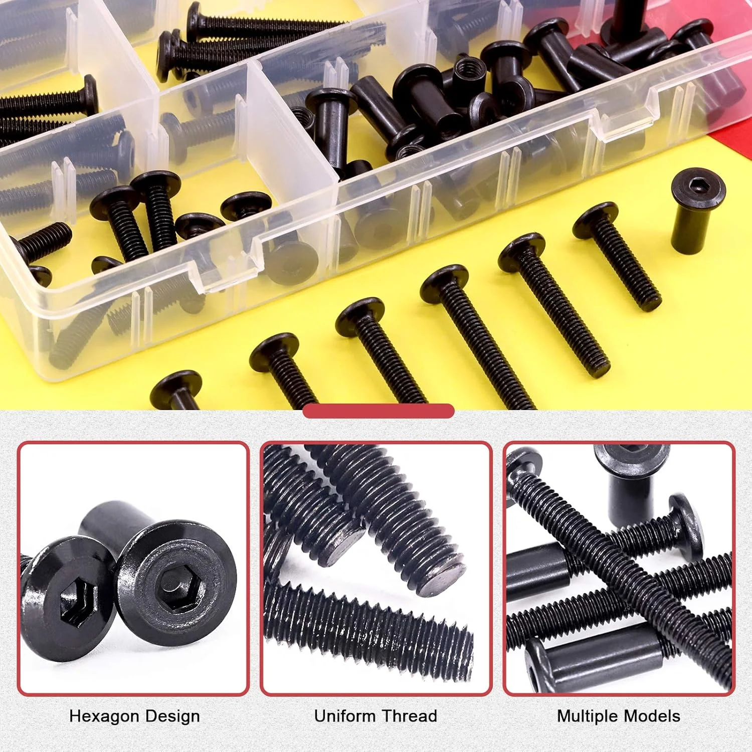 مجموعه 84 عددی پیچ و مهره سوکت M6 Hilitchi با سر خزینه، پیچهای استوانهای، مهرههای بشکهای و پیچهای تخت خواب برای اتصالات سختافزاری مبلمان (16/25/35/45/55/65/75 میلیمتر) مجموعه 84 عددی پیچ و مهره سوکت M6 Hilitchi با سر خزینه، پیچهای استوانهای، مهرههای بشکهای و پیچهای تخت خواب برای اتصالات سختافزاری مبلمان (16/25/35/45/55/65/75 میلیمتر)