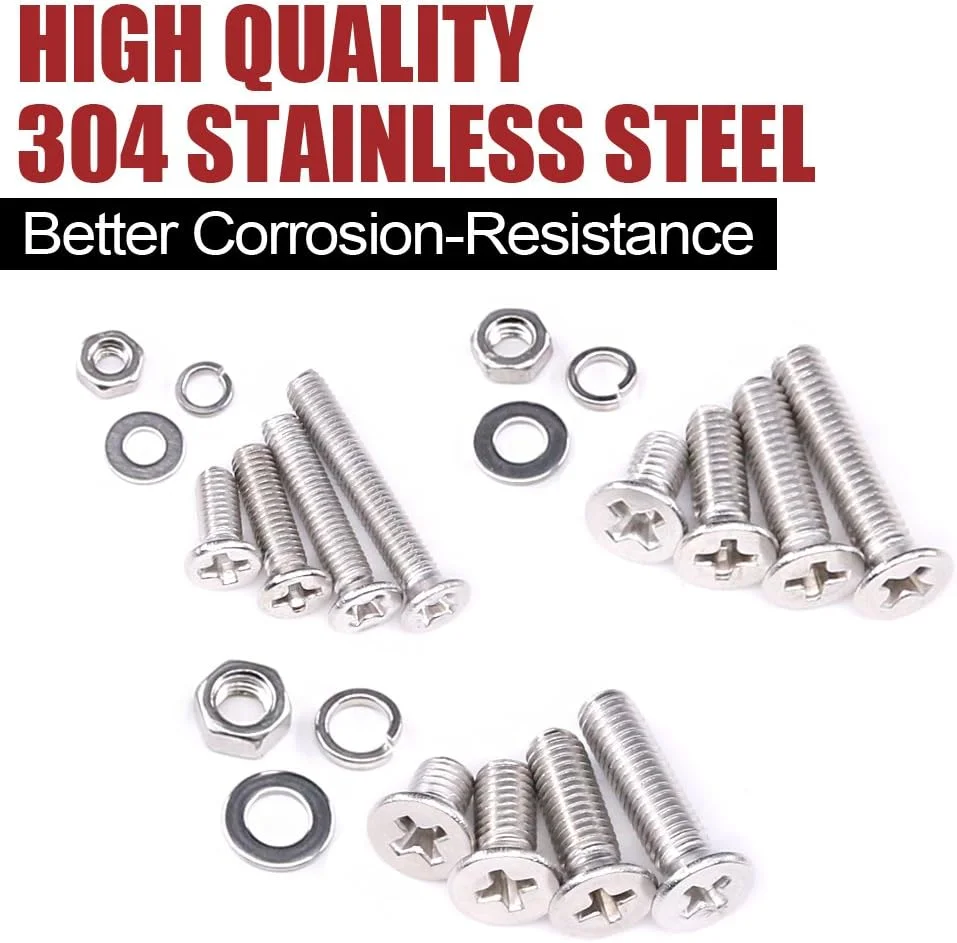 مجموعه پیچ و مهره 705 عددی Hilitchi شامل پیچهای ماشینی سرتخت فیلیپس M3 M4 M5، مهرهها، واشرهای تخت و فنری، جنس استیل 304، طول 8 تا 20 میلیمتر، رزوه کامل مجموعه پیچ و مهره 705 عددی Hilitchi شامل پیچهای ماشینی سرتخت فیلیپس M3 M4 M5، مهرهها، واشرهای تخت و فنری، جنس استیل 304، طول 8 تا 20 میلیمتر، رزوه کامل