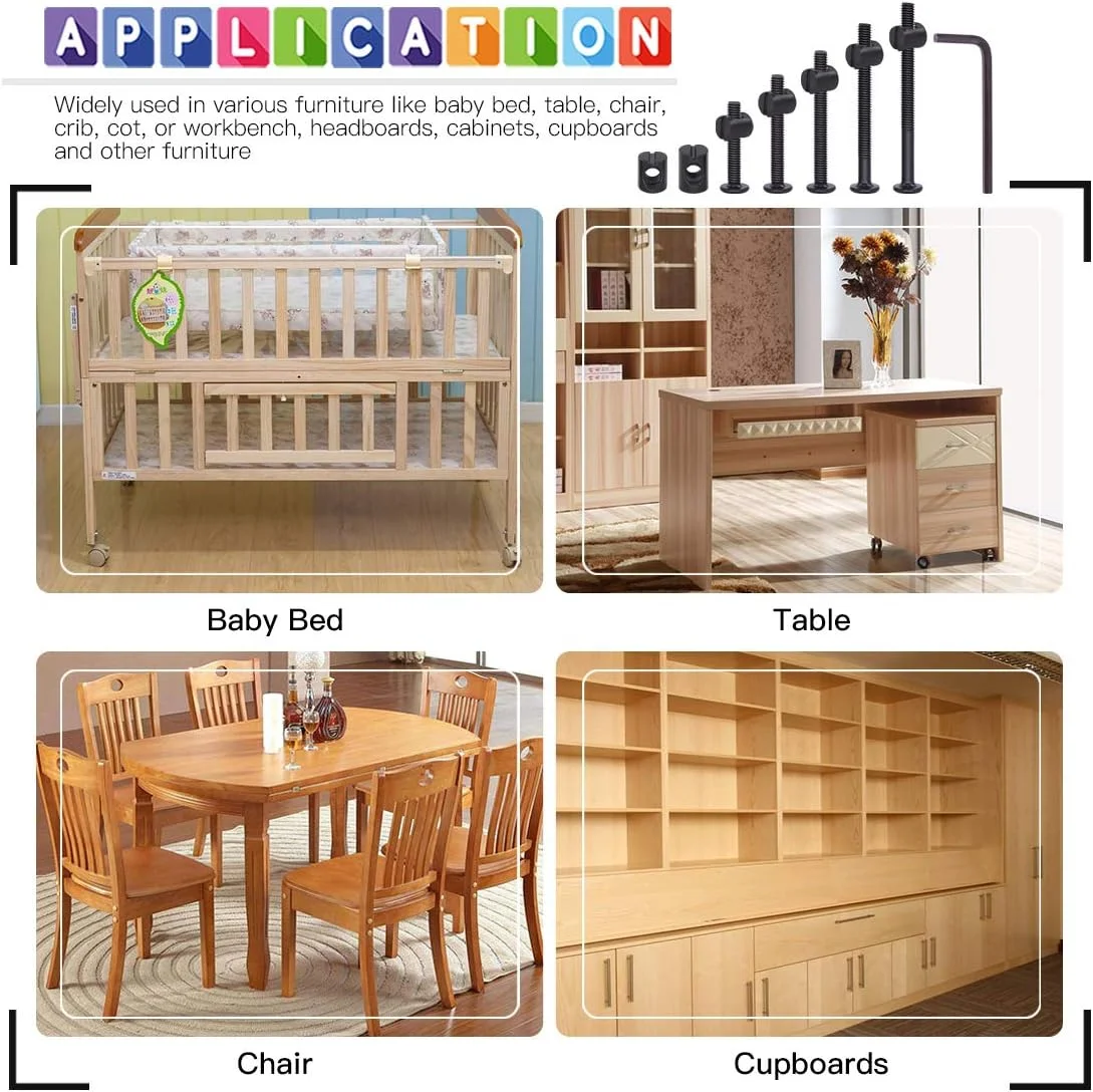 مجموعه 120 عددی پیچ و مهره استوانه ای مشکی M6 با سر استوانه ای و سوکت شش گوش Glarks در اندازه های 40/50/60/70/80 میلی متر برای تخت خواب نوزاد، گهواره و مبلمان مجموعه 120 عددی پیچ و مهره استوانه ای مشکی M6 با سر استوانه ای و سوکت شش گوش Glarks در اندازه های 40/50/60/70/80 میلی متر برای تخت خواب نوزاد، گهواره و مبلمان