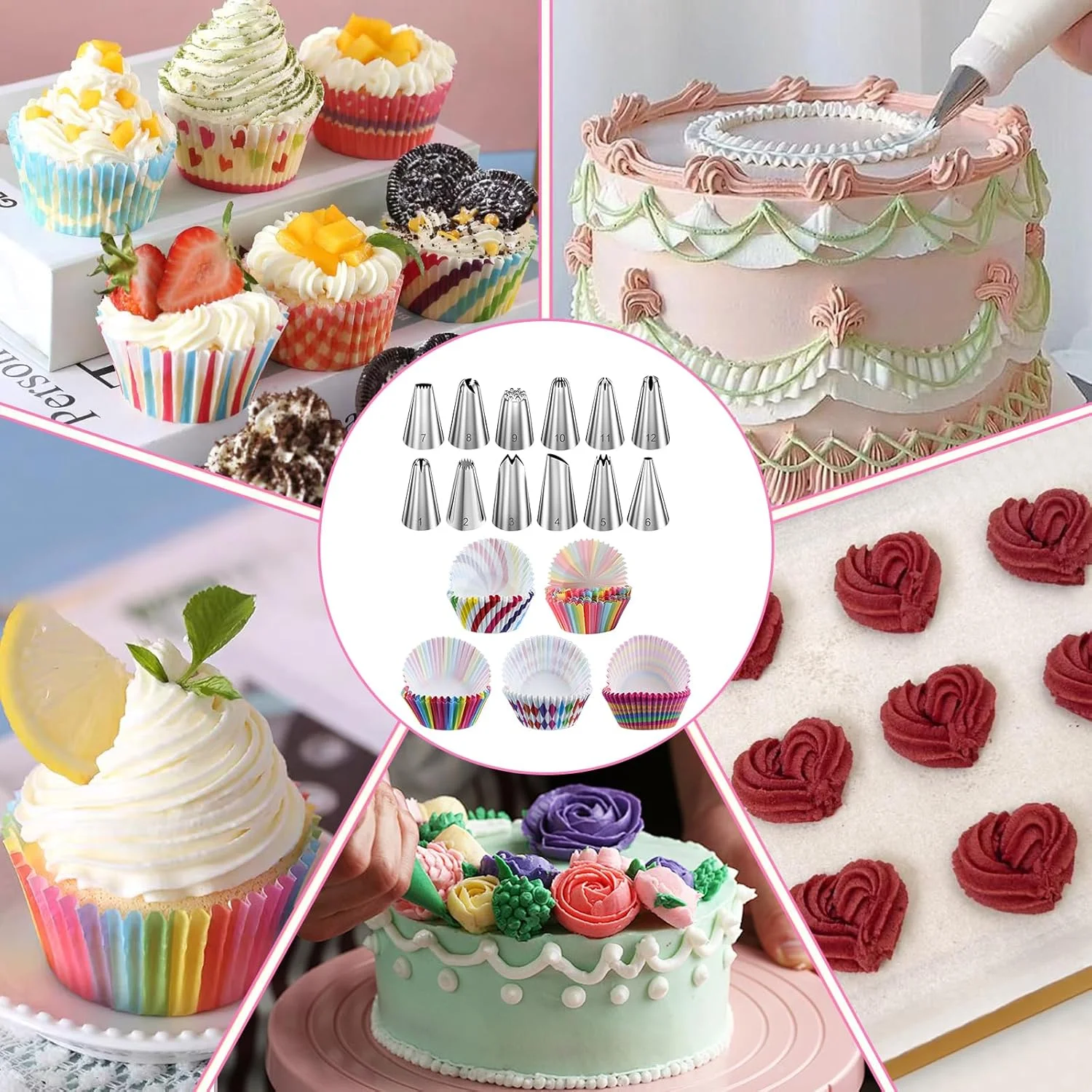 لوازم جانبی کیک Qingning - 255 تکه، ست ابزار پخت کیک گردان، ست کیک گردان، لوازم پخت و پز کیک، ست نازل های پایپینگ، ست پخت، تزئین کیک لوازم جانبی کیک Qingning - 255 تکه، ست ابزار پخت کیک گردان، ست کیک گردان، لوازم پخت و پز کیک، ست نازل های پایپینگ، ست پخت، تزئین کیک