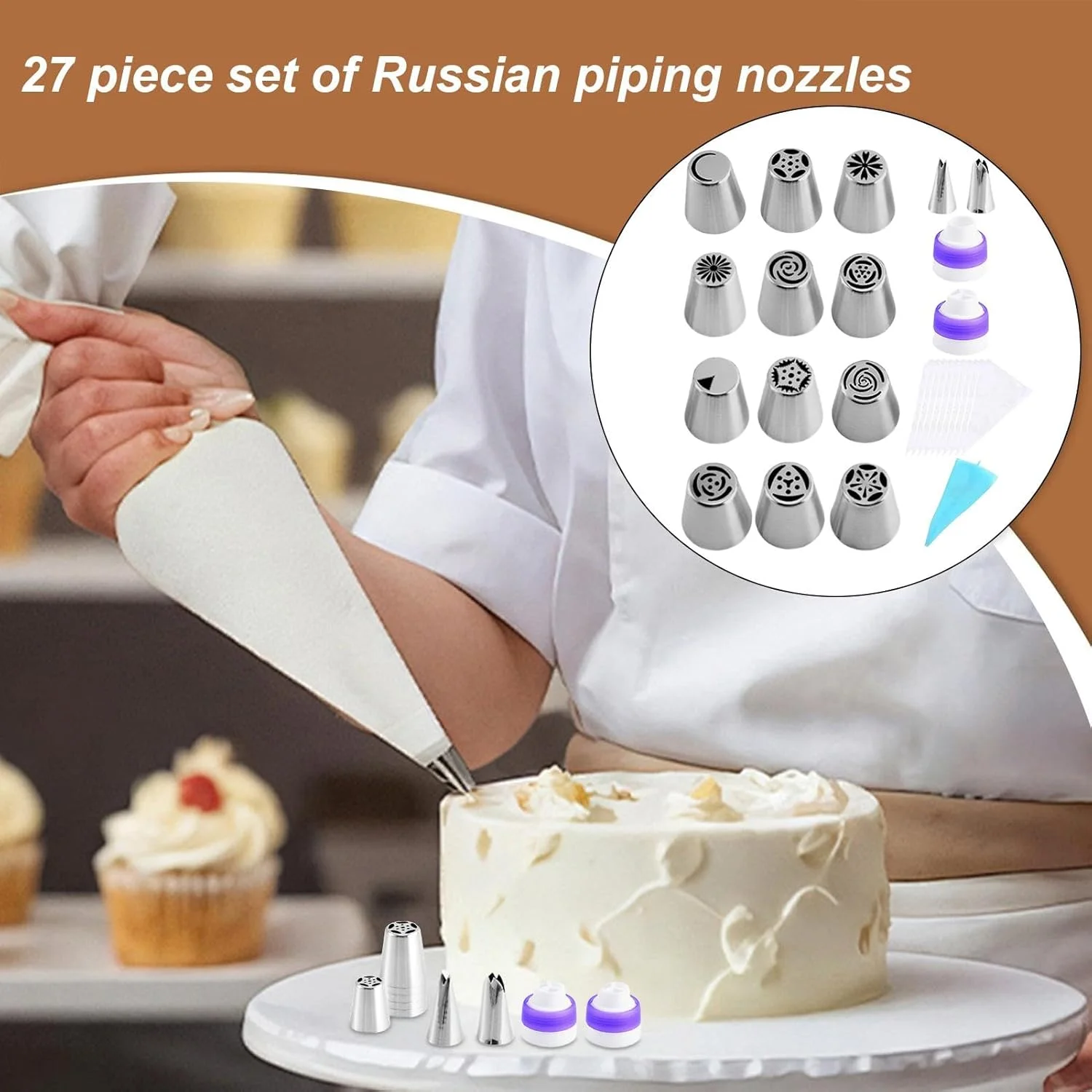 ست نوک قیف شیرینی پزی - ست کیسه های ماسوره ای قابل استفاده مجدد | لوازم شیرینی پزی و تزئین کیک با کیفیت غذایی برای کیک، کاپ کیک، کلوچه و شیرینی ست نوک قیف شیرینی پزی - ست کیسه های ماسوره ای قابل استفاده مجدد | لوازم شیرینی پزی و تزئین کیک با کیفیت غذایی برای کیک، کاپ کیک، کلوچه و شیرینی