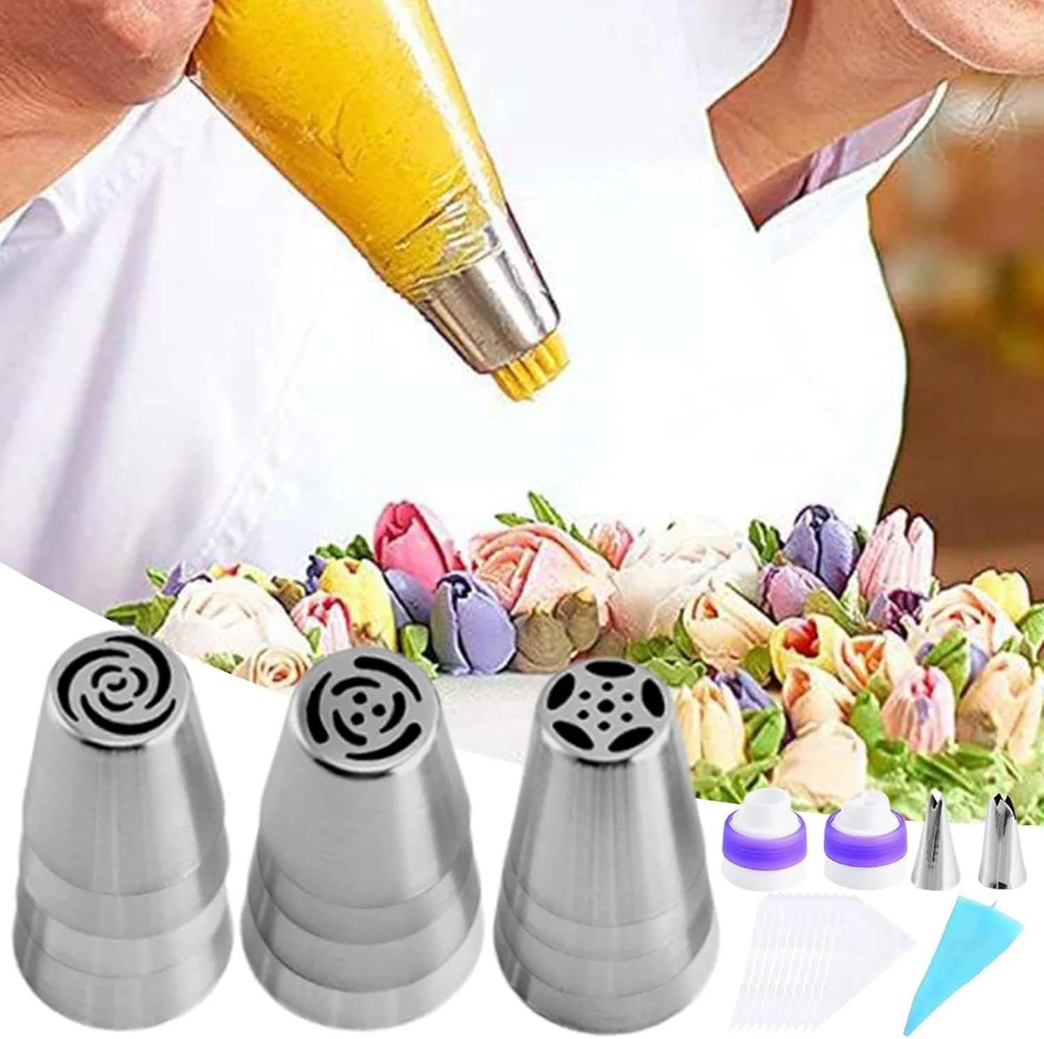 ست نوک قیف شیرینی پزی - ست کیسه های ماسوره ای قابل استفاده مجدد | لوازم شیرینی پزی و تزئین کیک با کیفیت غذایی برای کیک، کاپ کیک، کلوچه و شیرینی ست نوک قیف شیرینی پزی - ست کیسه های ماسوره ای قابل استفاده مجدد | لوازم شیرینی پزی و تزئین کیک با کیفیت غذایی برای کیک، کاپ کیک، کلوچه و شیرینی