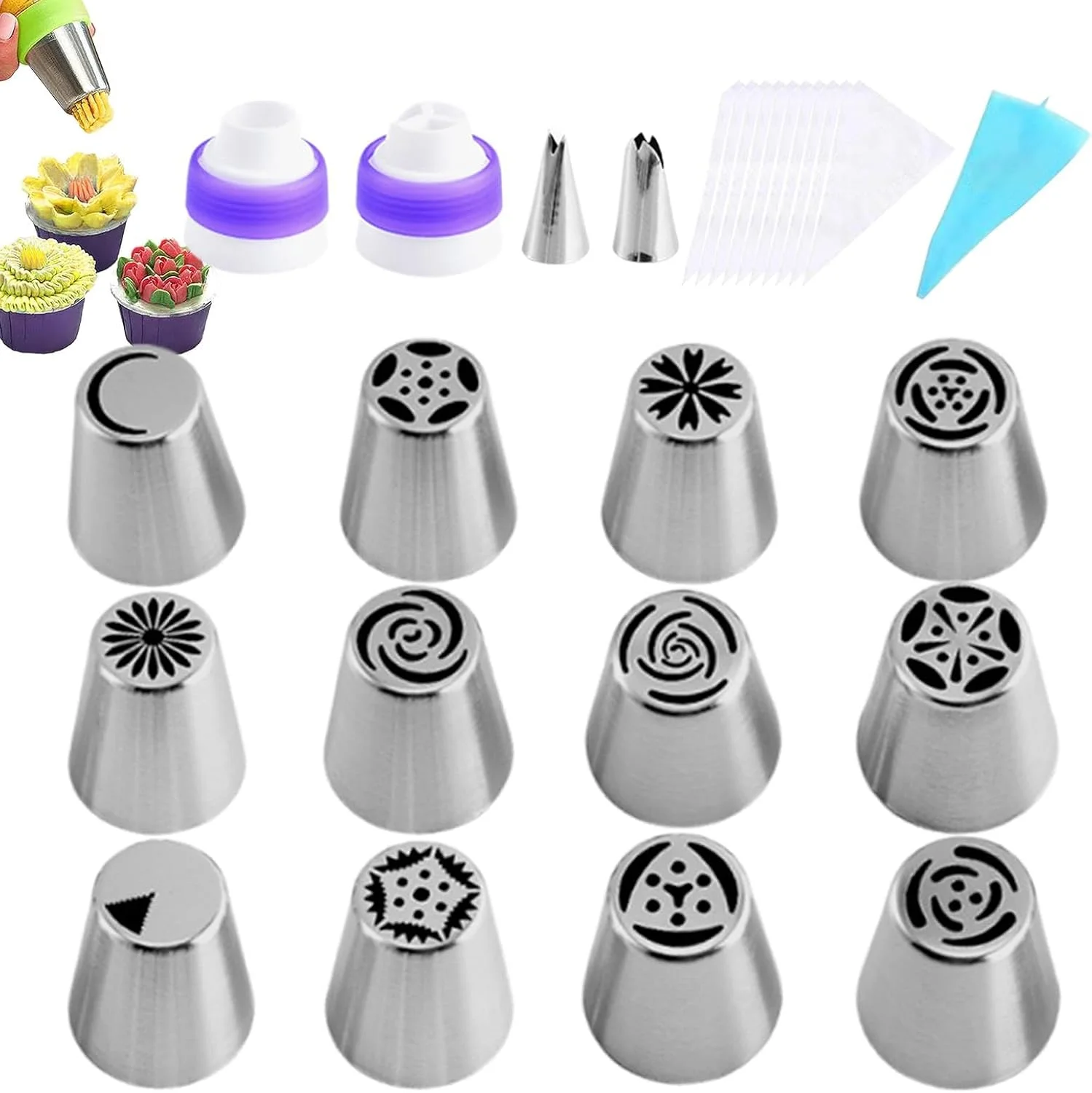 ست نوک قیف شیرینی پزی - ست کیسه های ماسوره ای قابل استفاده مجدد | لوازم شیرینی پزی و تزئین کیک با کیفیت غذایی برای کیک، کاپ کیک، کلوچه و شیرینی ست نوک قیف شیرینی پزی - ست کیسه های ماسوره ای قابل استفاده مجدد | لوازم شیرینی پزی و تزئین کیک با کیفیت غذایی برای کیک، کاپ کیک، کلوچه و شیرینی